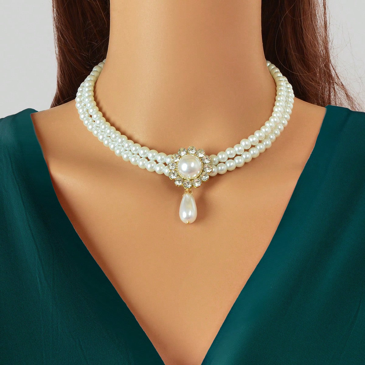 Elegant Double-Layered White Pearl Necklace Classic Jewelry-0