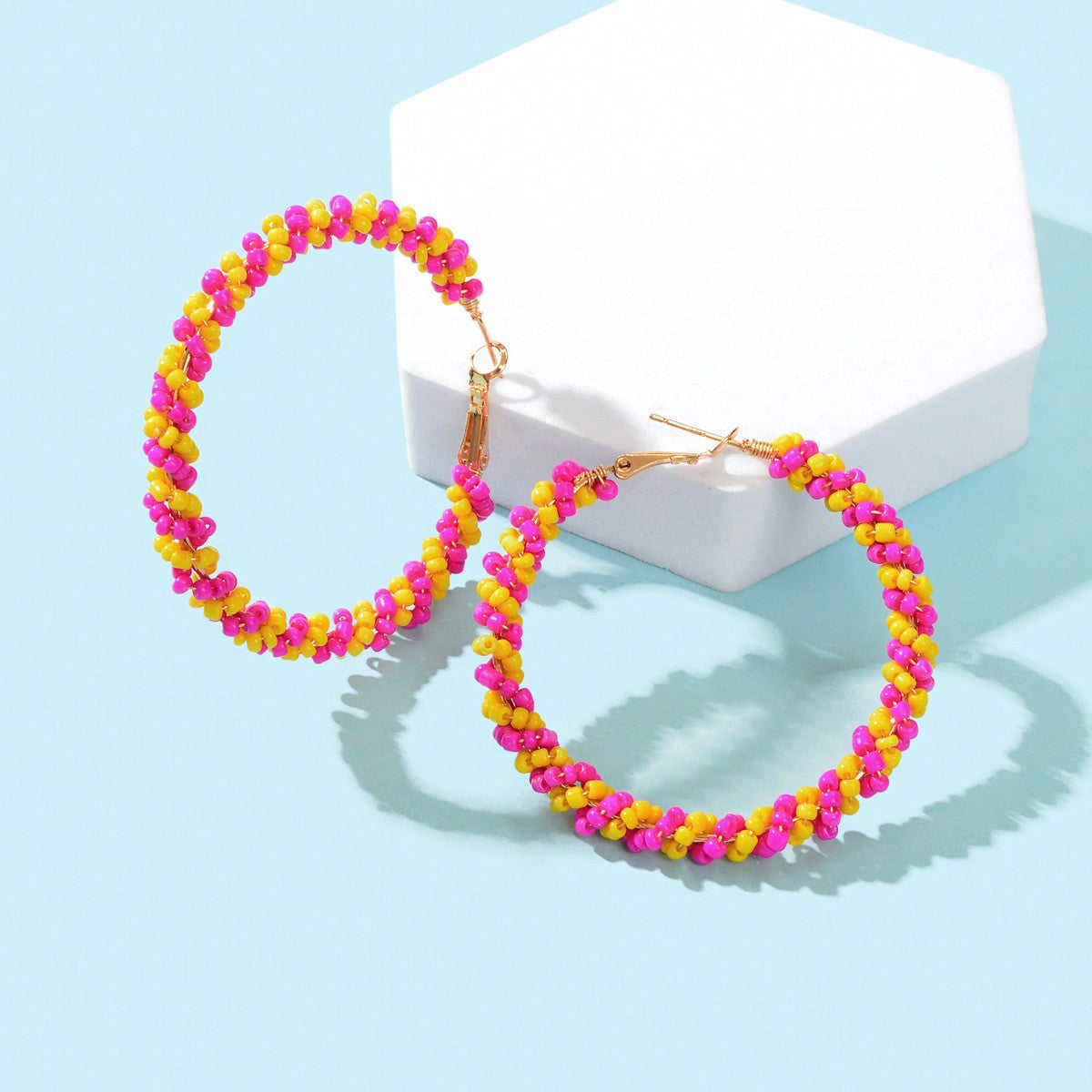 Boho Sweet Colourful Seed Beads Handmade Circle Hoop Earrings for Women Holiday-4