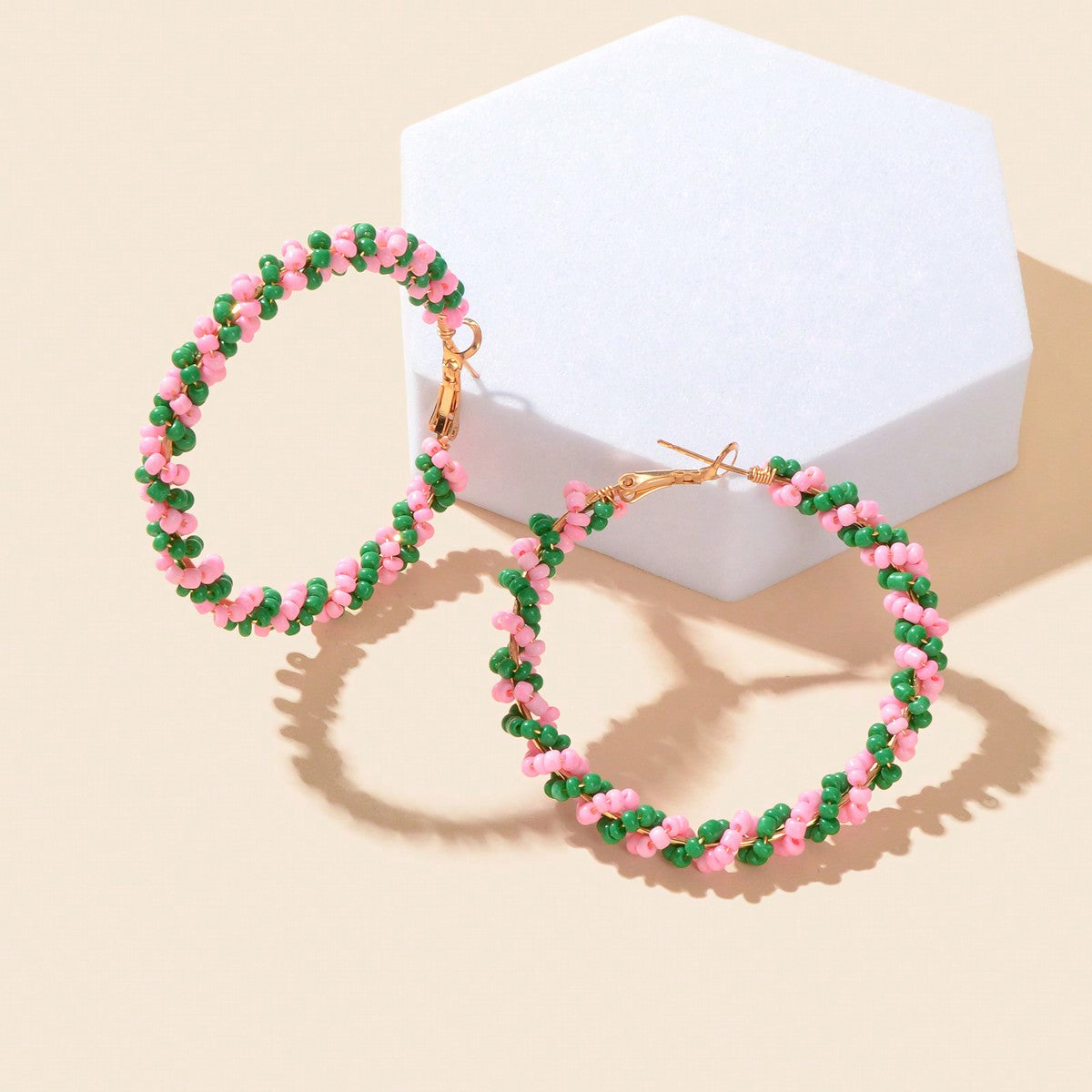 Boho Sweet Colourful Seed Beads Handmade Circle Hoop Earrings for Women Holiday-0