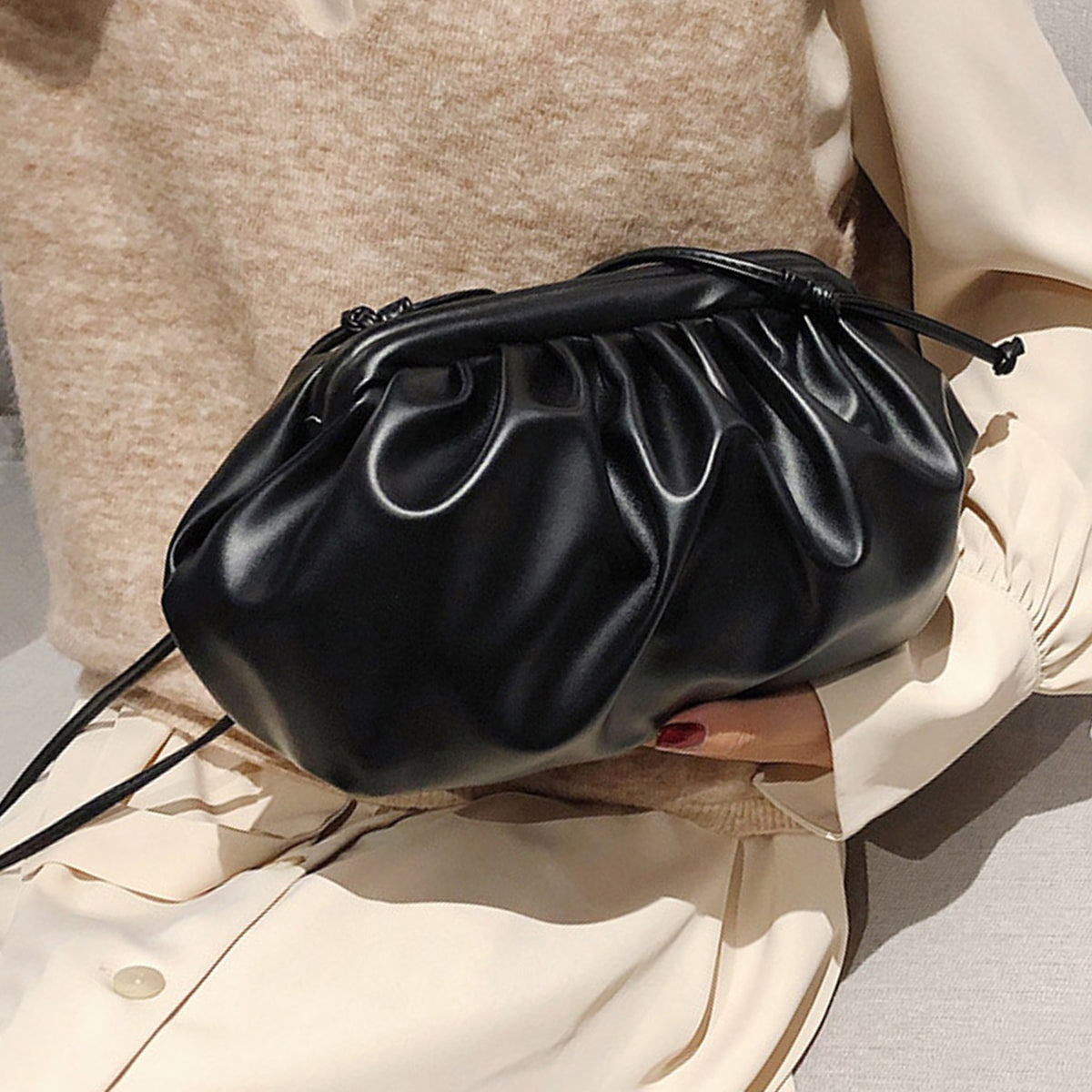 Black White PU Leather Clutch Handbag Shoulder Crossbody Bag Fashion Women Bag-1