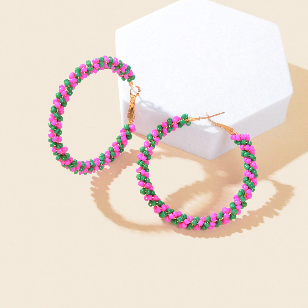 Boho Sweet Colourful Seed Beads Handmade Circle Hoop Earrings for Women Holiday-5