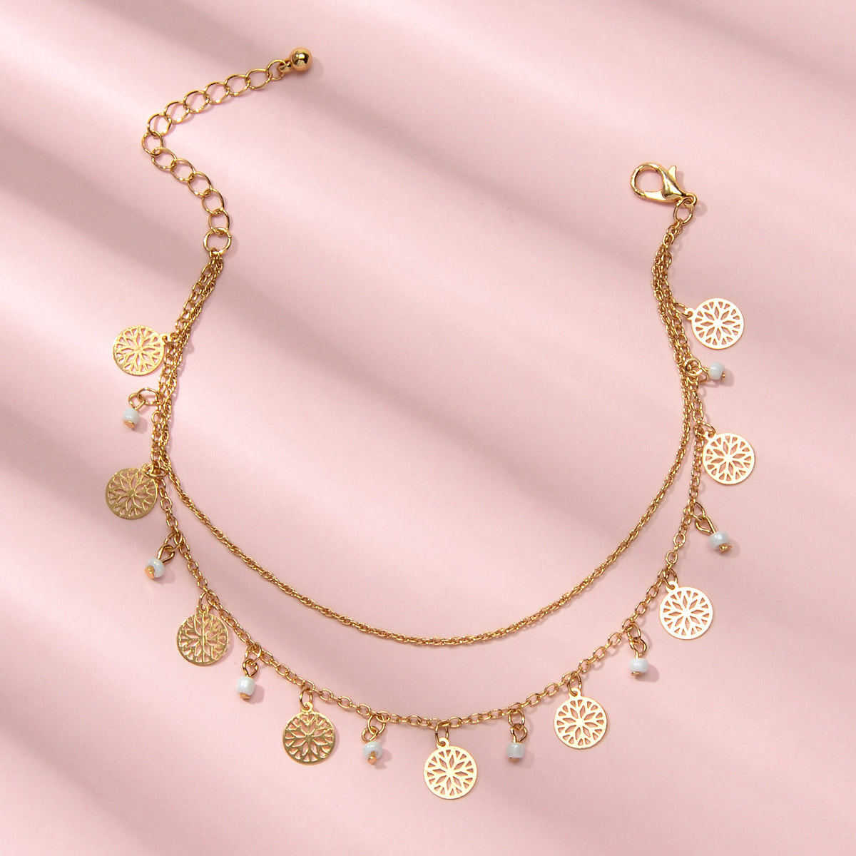 AU Stock Foot Beach Jewellery Doublelayer Chain Beads Disc Charm Anklet Bracelet-1