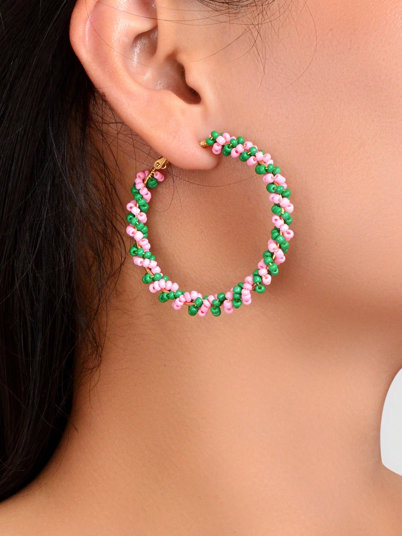 Boho Sweet Colourful Seed Beads Handmade Circle Hoop Earrings for Women Holiday-1