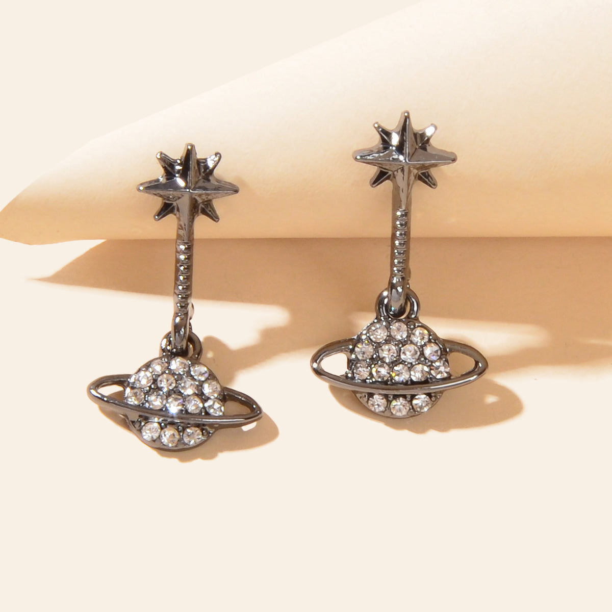 New Designer Rhinestone Gold Silver Planet Star Stud Pierced Earrings Ear Jacket-6