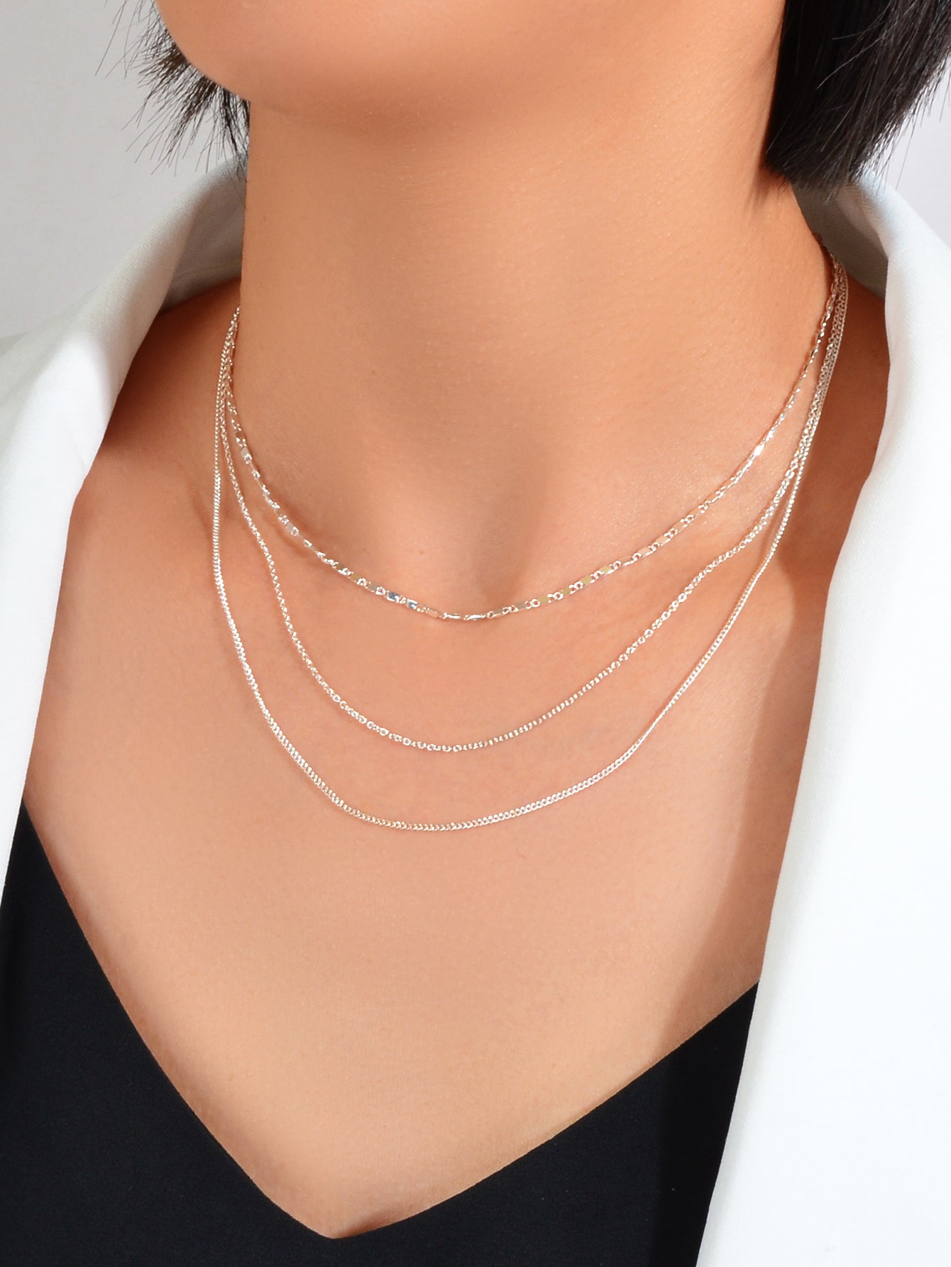 Women Collar Silver Multi-layer Chain Necklace Minimalist Party Decoration Gift-0