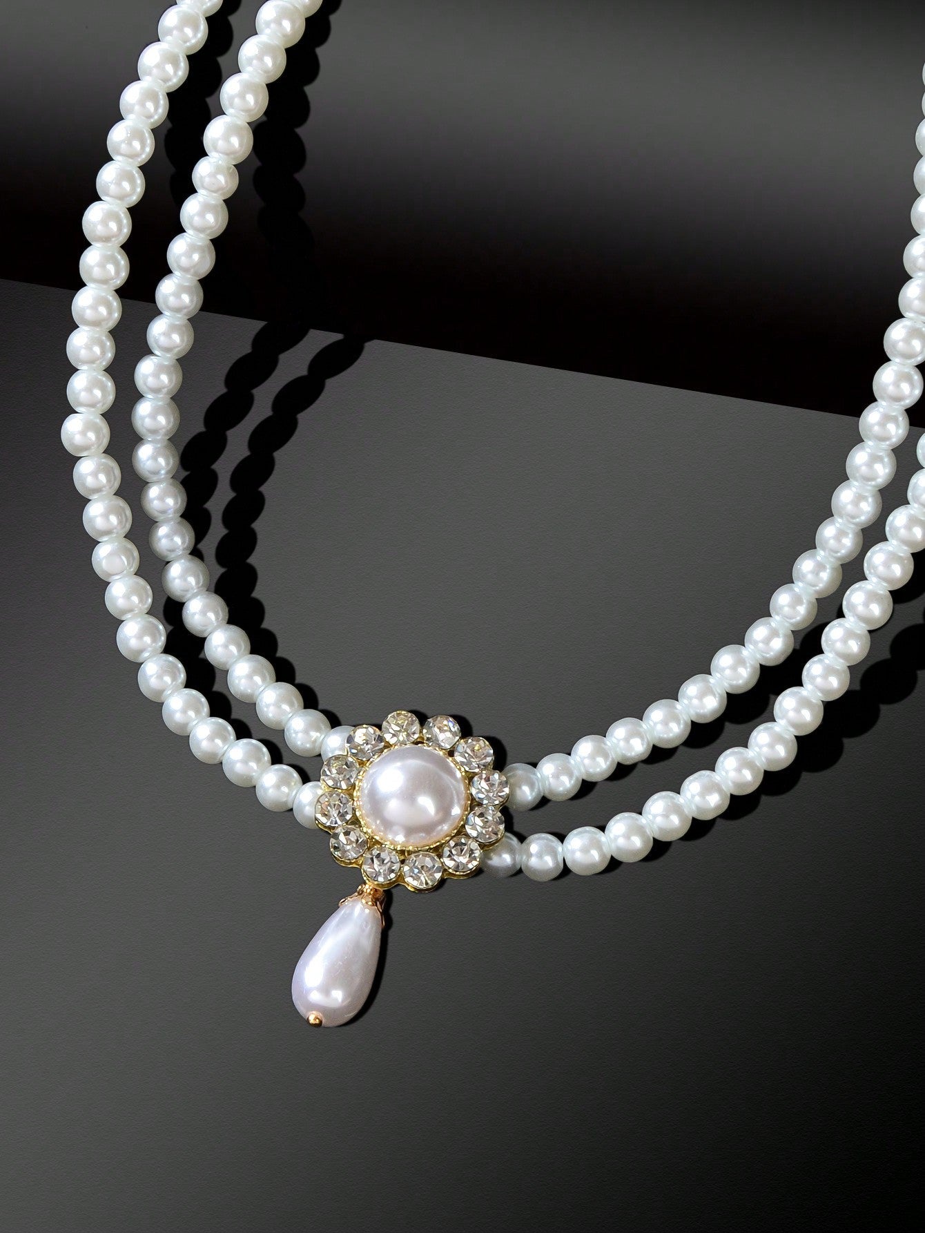 Elegant Double-Layered White Pearl Necklace Classic Jewelry-1