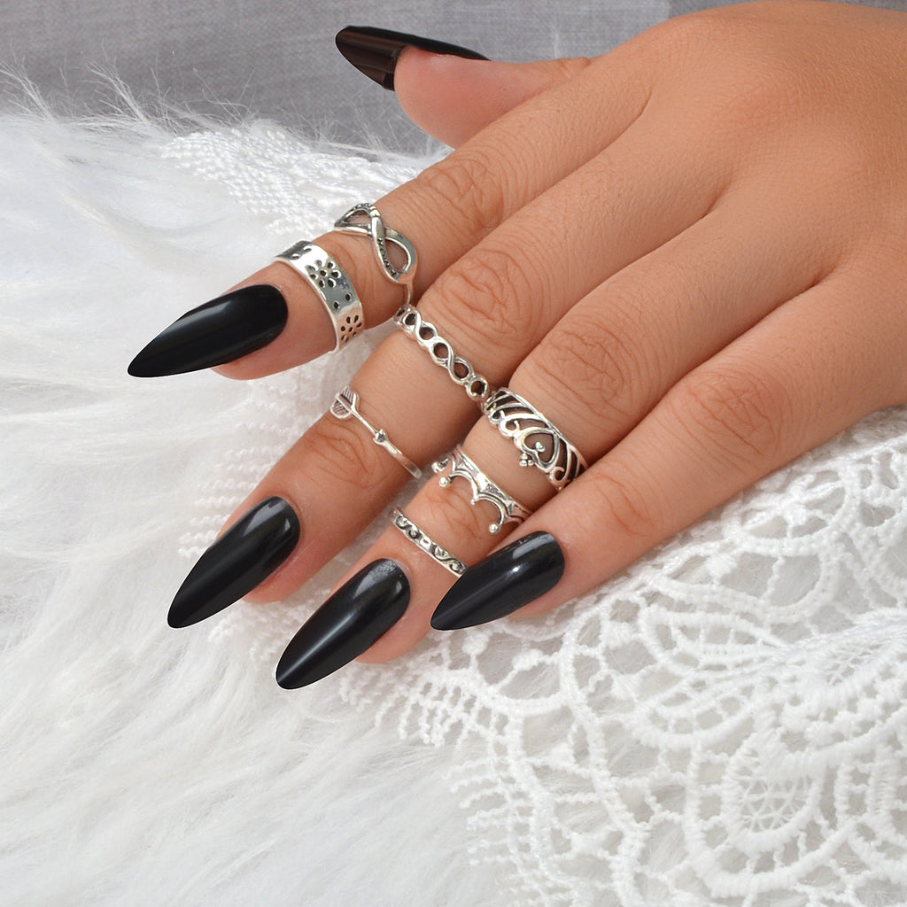 7 pcsTribal Ethnic Crown Arrow Infinity Midi Finger Knuckle Multiple Rings set-0