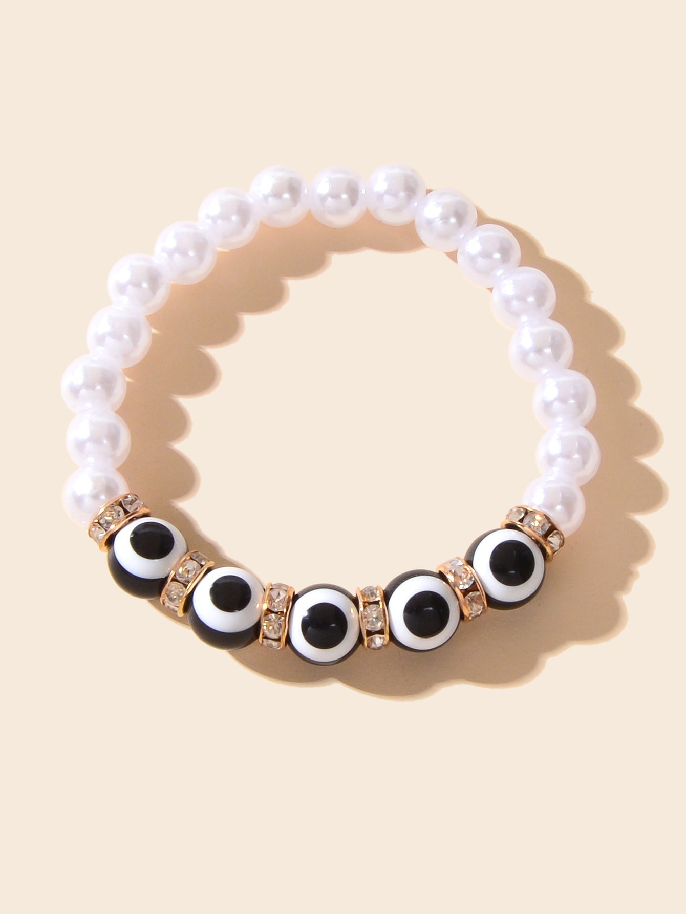 Creative Accessories Rhinestone Decor Black White Beaded Women Bangle Bracelet-1