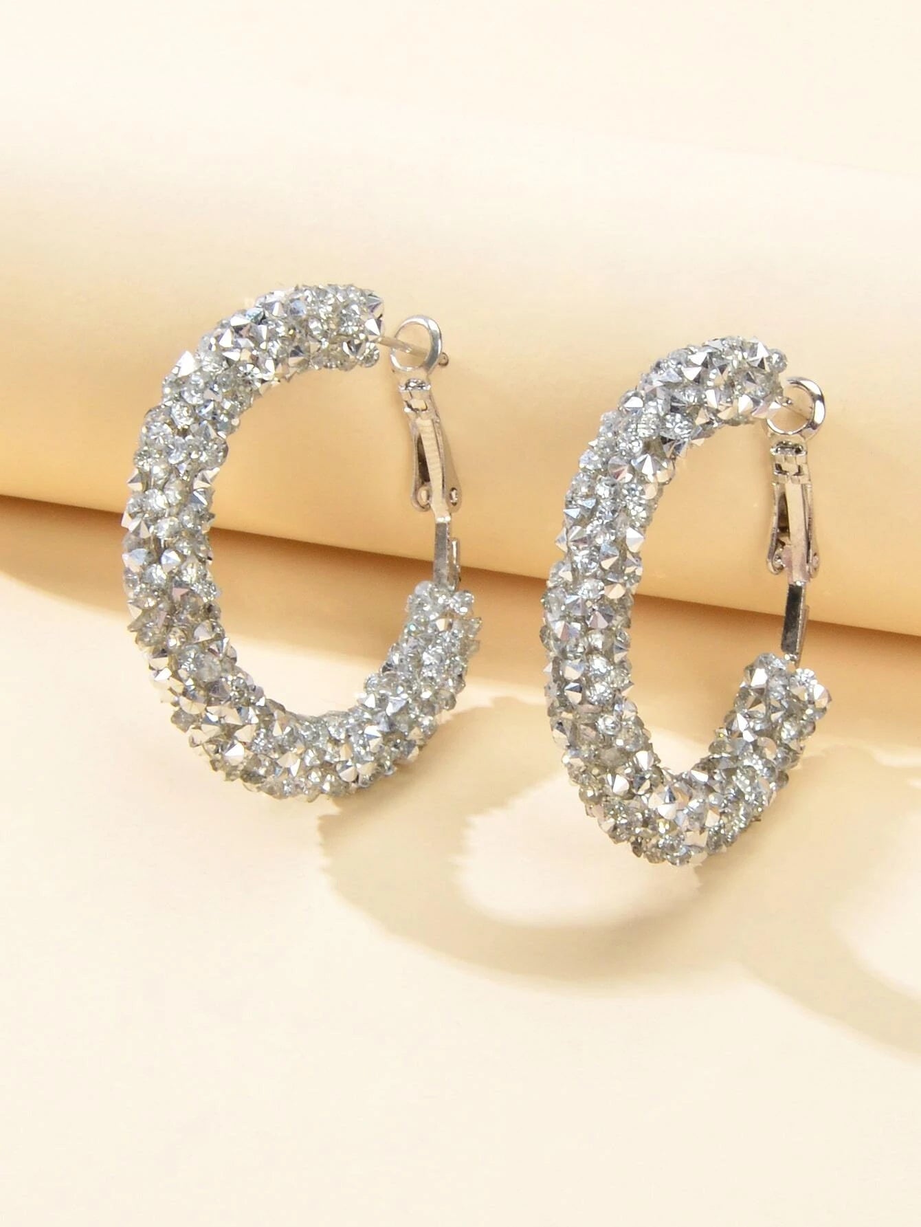 Party Gift Decoration Silver Rhinestone Shining Hoop Huggie Earrings AU Stock-0