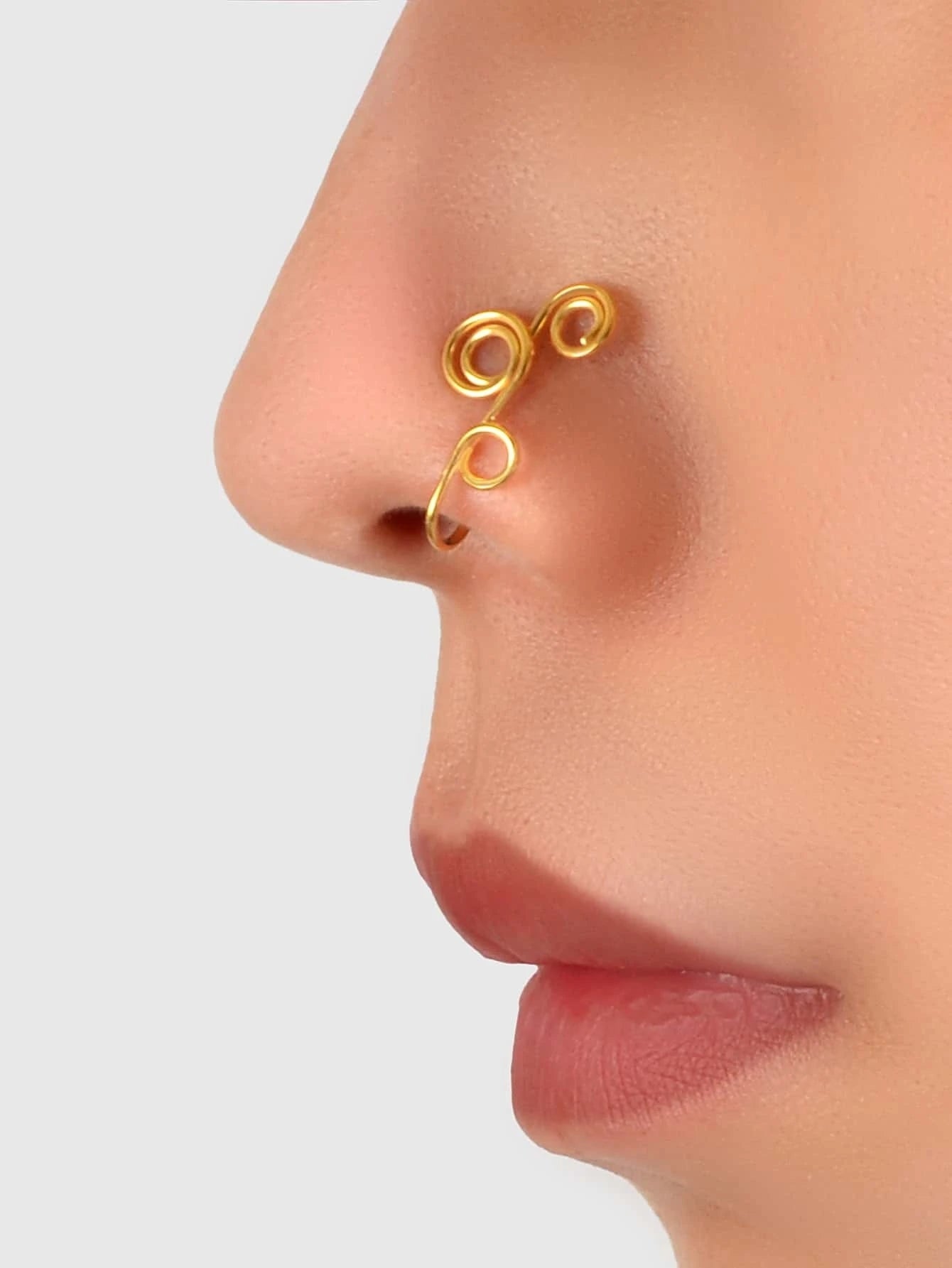 Feelontop Geometric Circle Fake Nose Ring Lip Nose Body Piercing Stud Jewellery-0