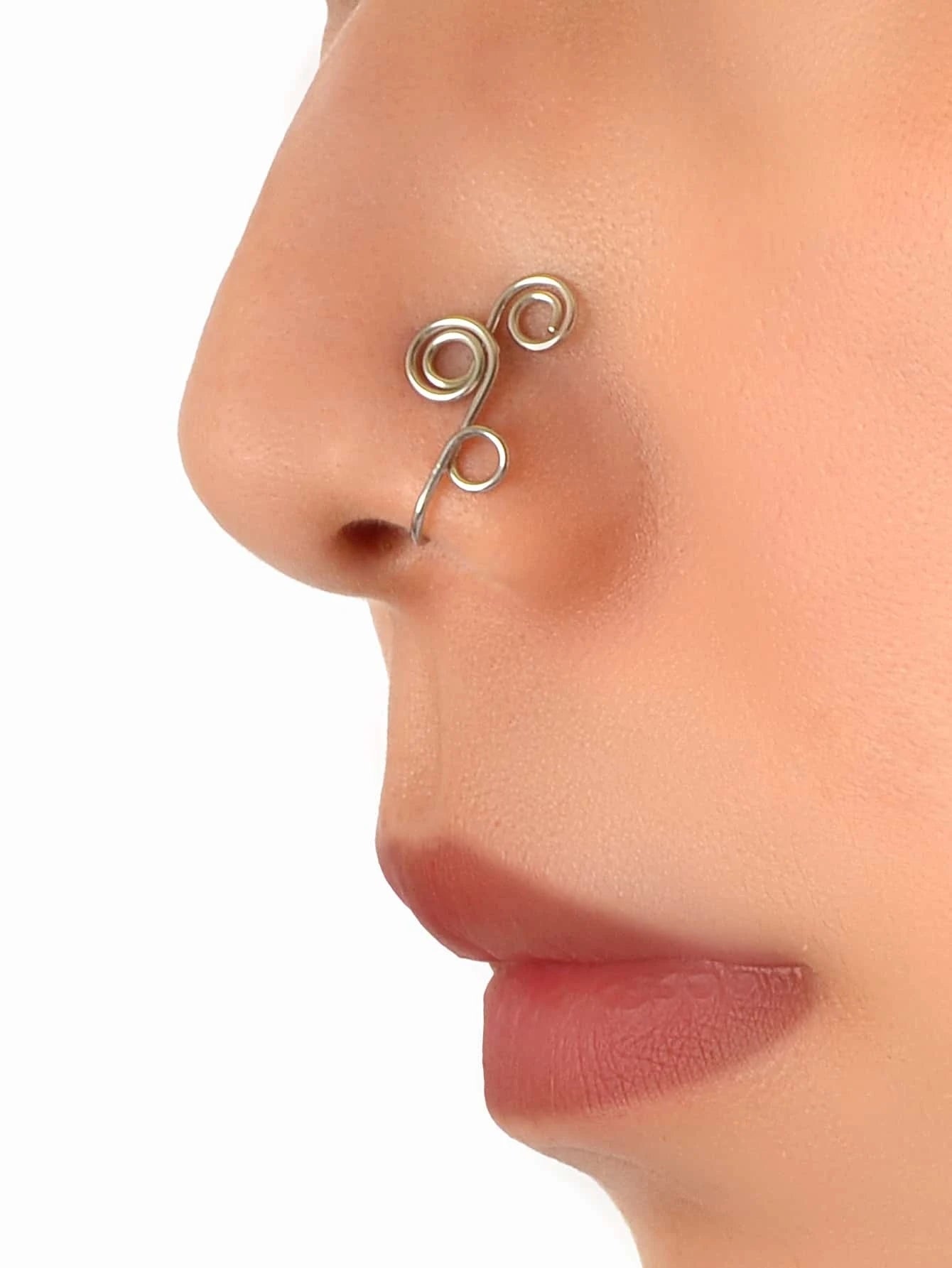 Feelontop Geometric Circle Fake Nose Ring Lip Nose Body Piercing Stud Jewellery-5