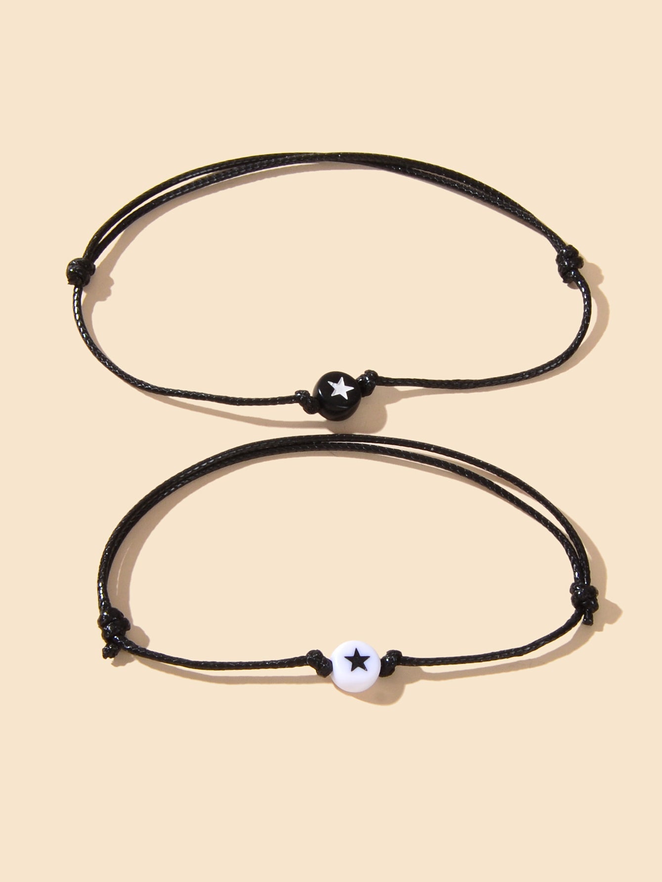 2 pcs Black Rope Adjustable Star String Couple Matching Bracelets Friend Gifts-1