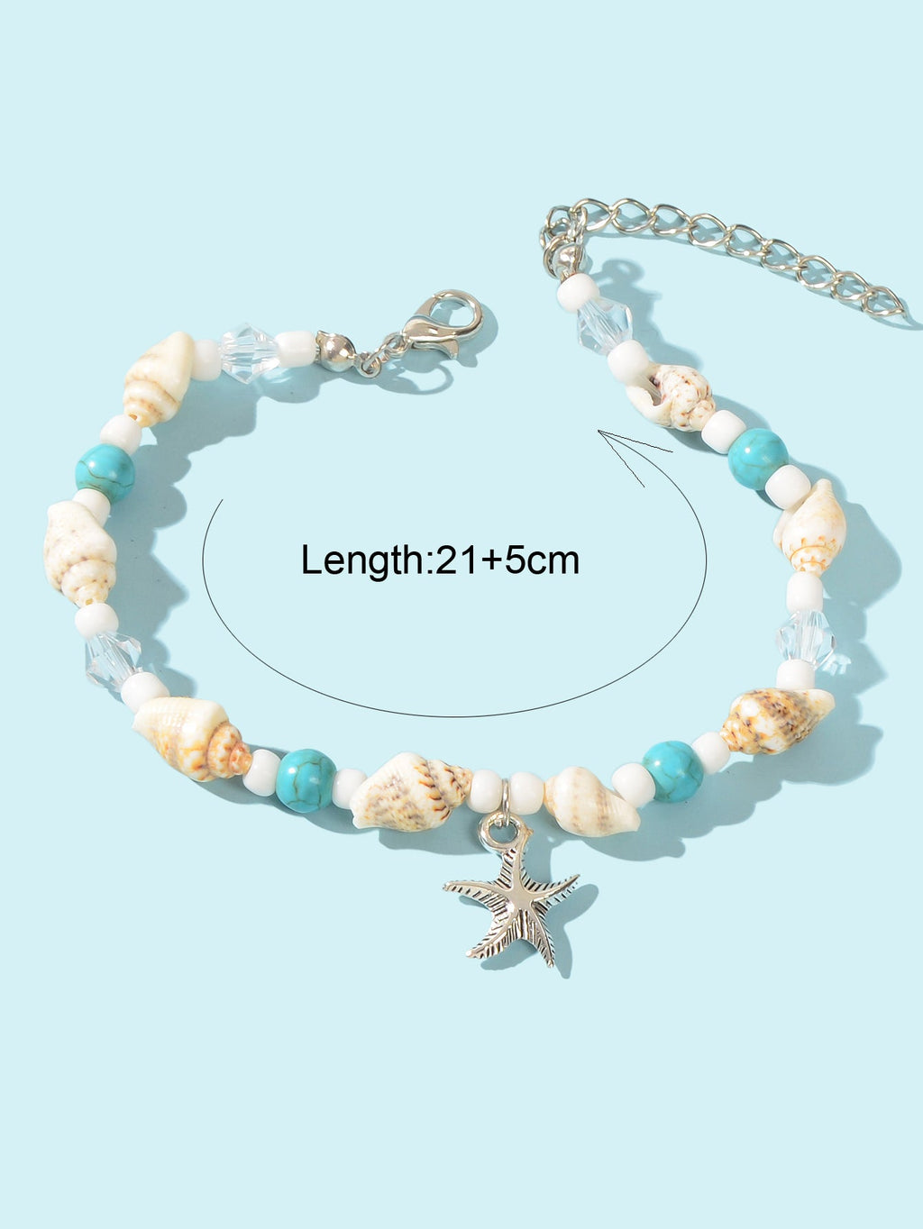 Boho Seed Beads Turquoise Conch Starfish Anklet Beach Seashells Foot Jewellery-1