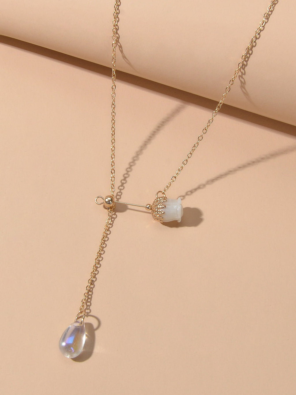 Elegant Jewellery Gold Chain Acrylic Water Drop Beads Flower Charm Y Necklace-1