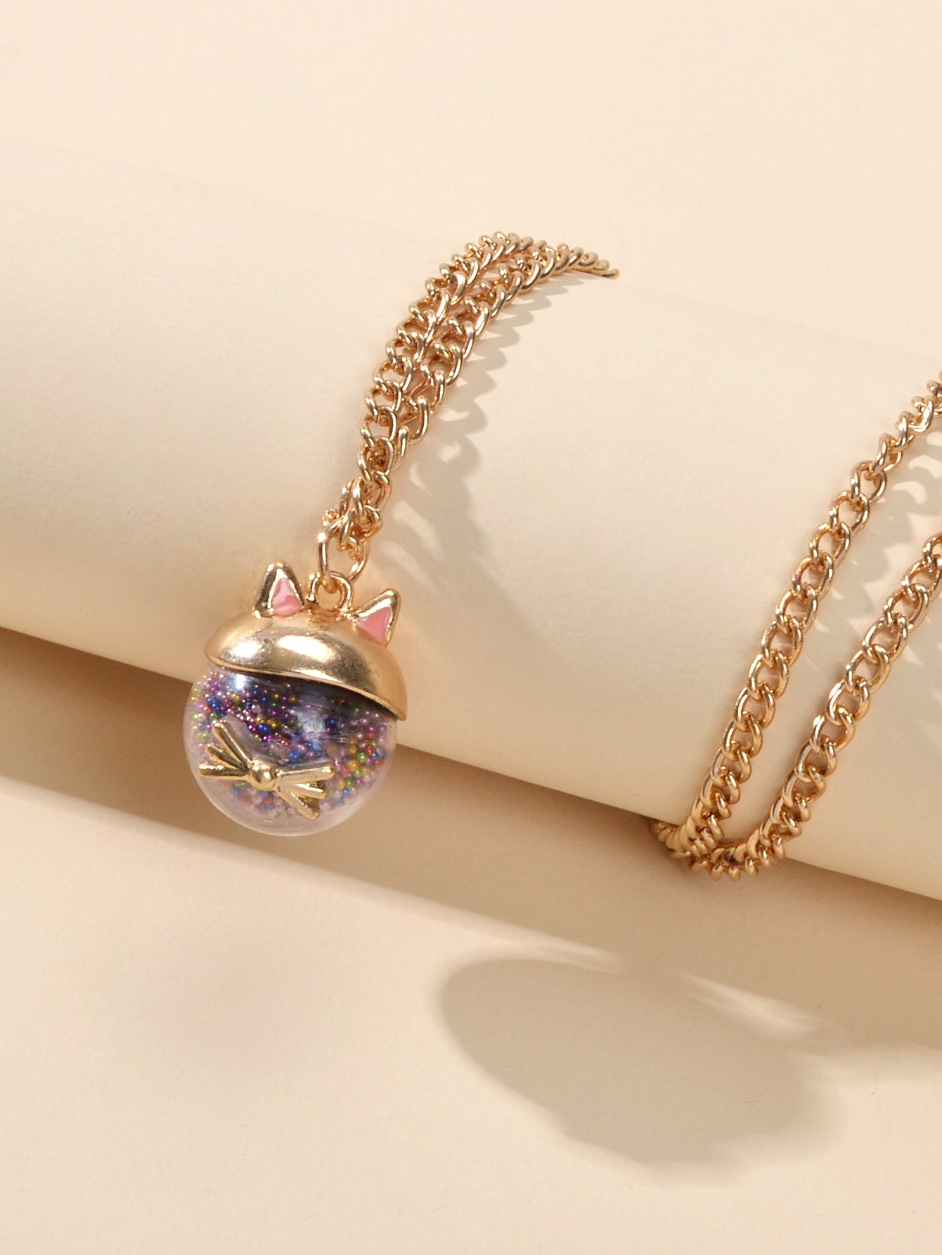 Lovely Gold Chain Colorful Beads Cat Ball Pendant Necklace Dainty Gift for Women-1