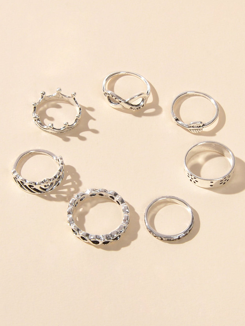 7 pcsTribal Ethnic Crown Arrow Infinity Midi Finger Knuckle Multiple Rings set-1