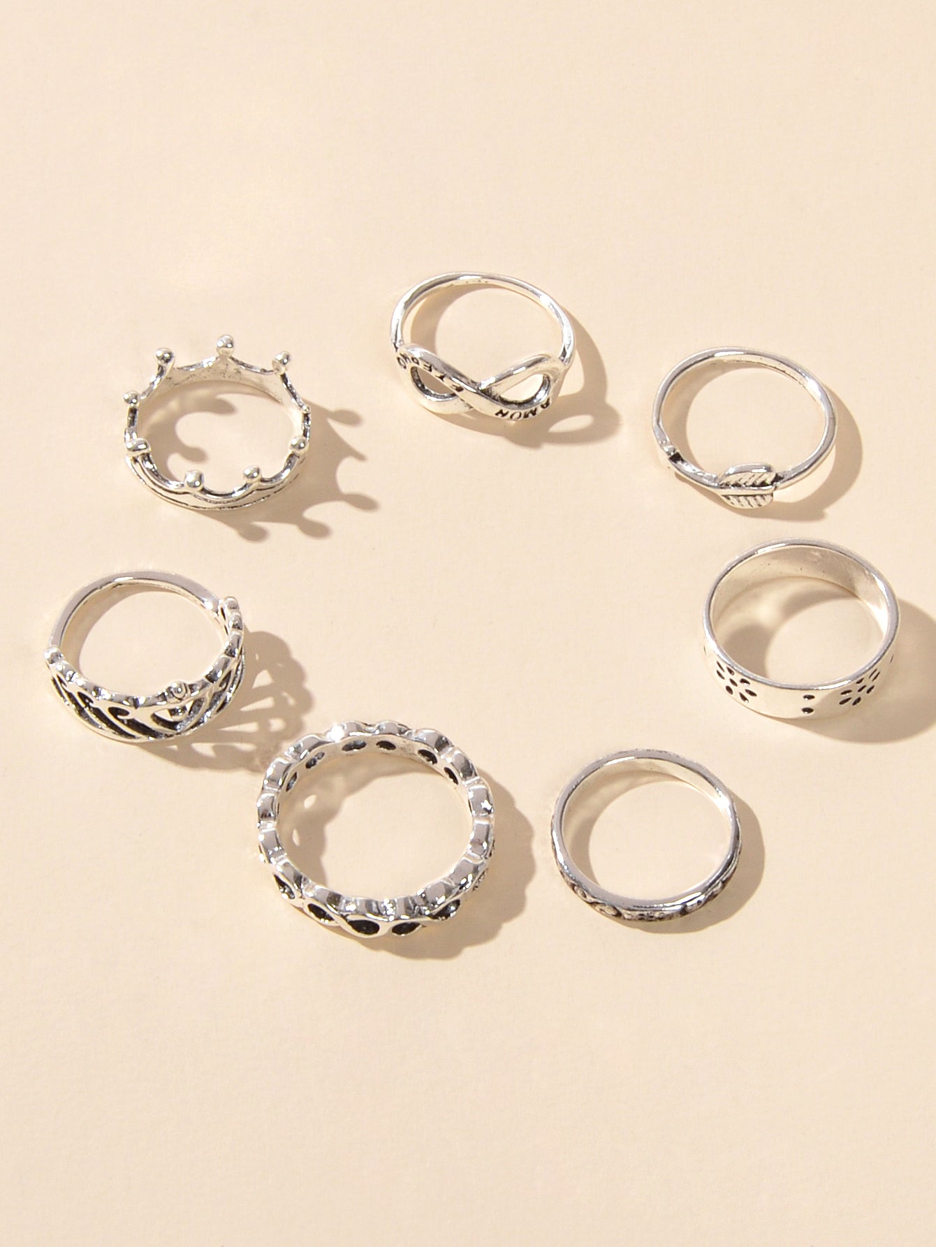 7 pcsTribal Ethnic Crown Arrow Infinity Midi Finger Knuckle Multiple Rings set-1