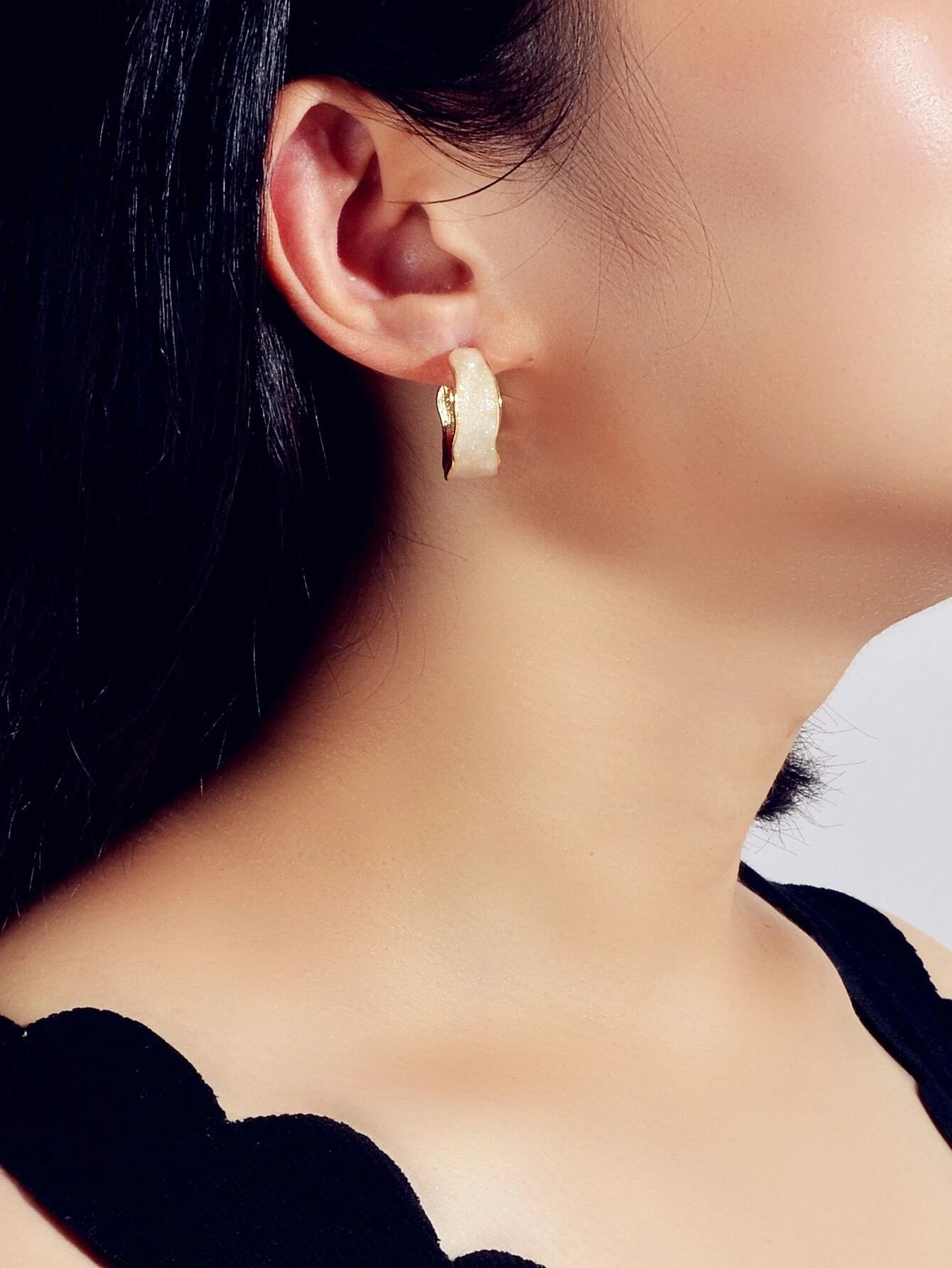 Pink Enamel Circle Shining Hoop Earrings C Shape Stud Teens Textured Jewellery-1