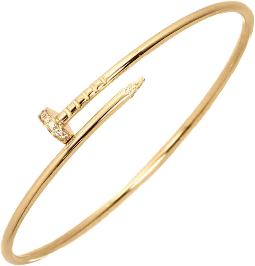 Nail Bracelet with Crystal Oval Design With Cubic Zirconia Love Nail Bangles For Women Girl(Color Gold, Yellow Gold)