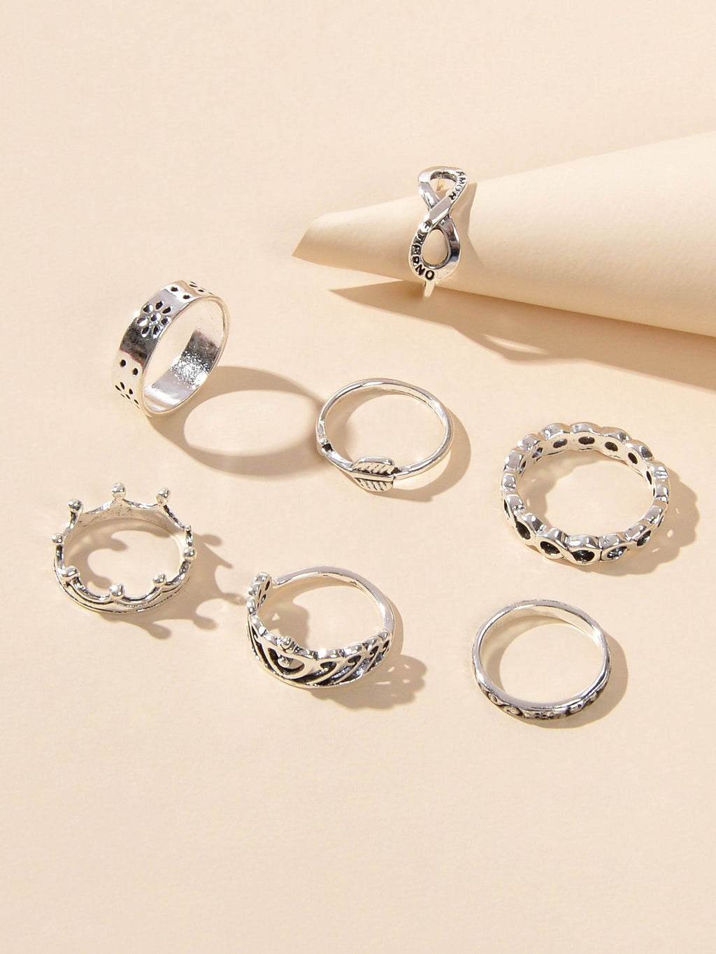 7 pcsTribal Ethnic Crown Arrow Infinity Midi Finger Knuckle Multiple Rings set-2