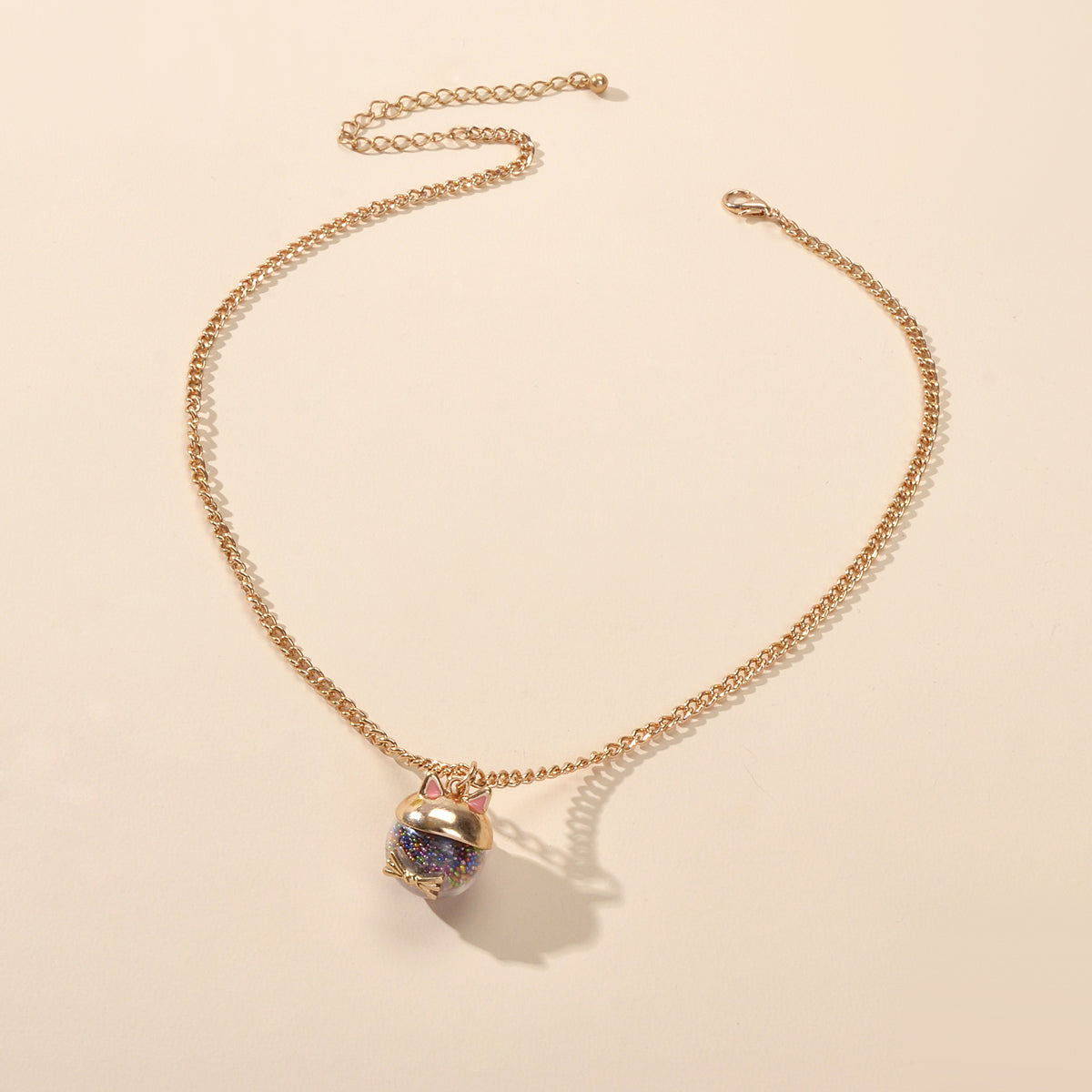 Lovely Gold Chain Colorful Beads Cat Ball Pendant Necklace Dainty Gift for Women-2