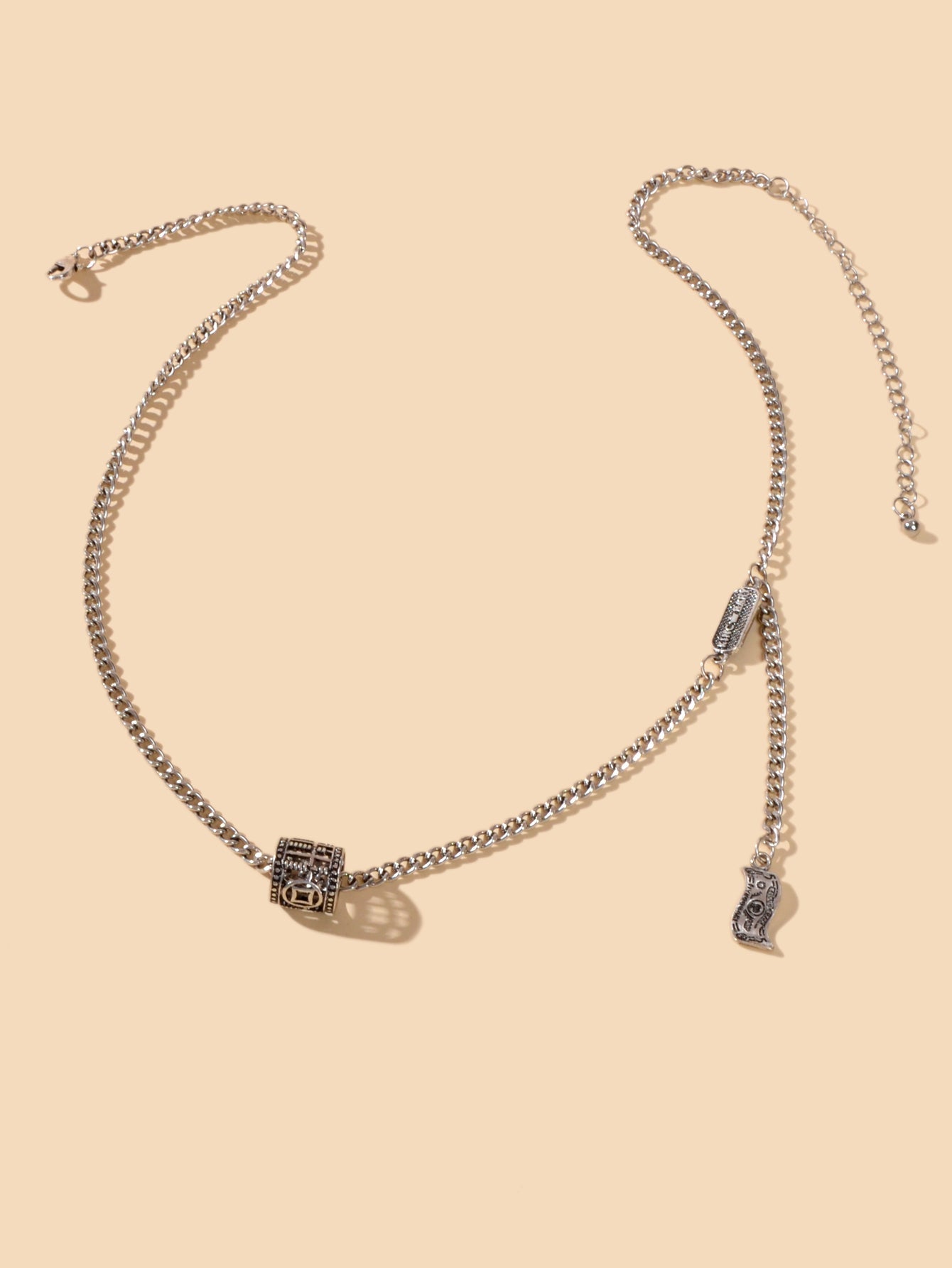 Vintage Designer Stylish Jewelry Antique Silver Carved Circle Y Pendant Necklace-2