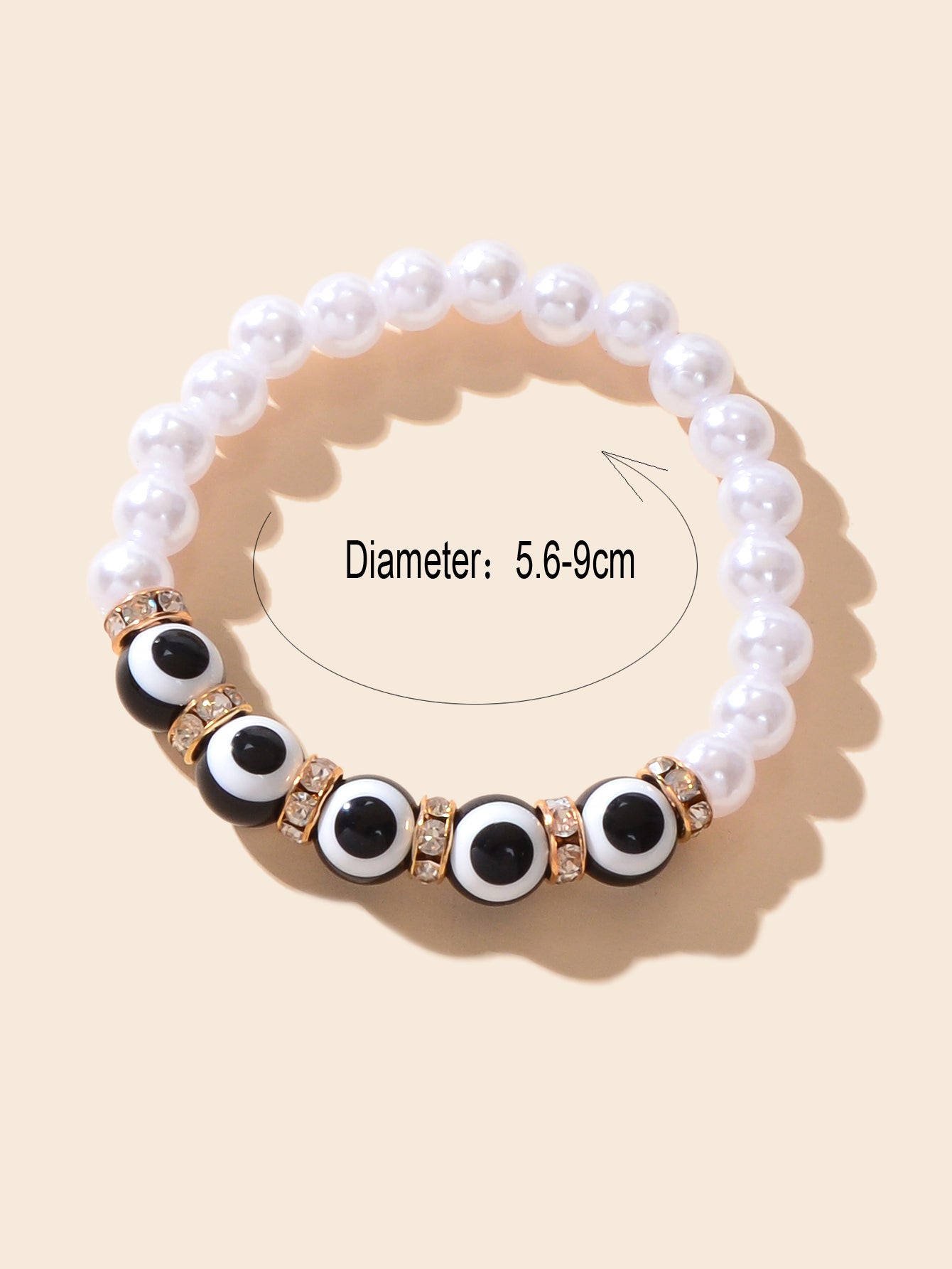 Creative Accessories Rhinestone Decor Black White Beaded Women Bangle Bracelet-3