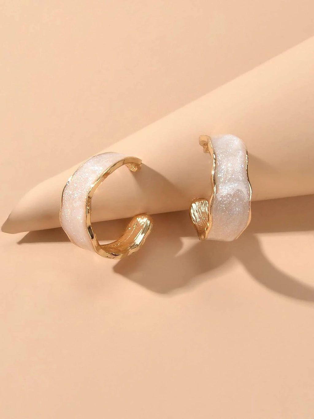 Pink Enamel Circle Shining Hoop Earrings C Shape Stud Teens Textured Jewellery-2