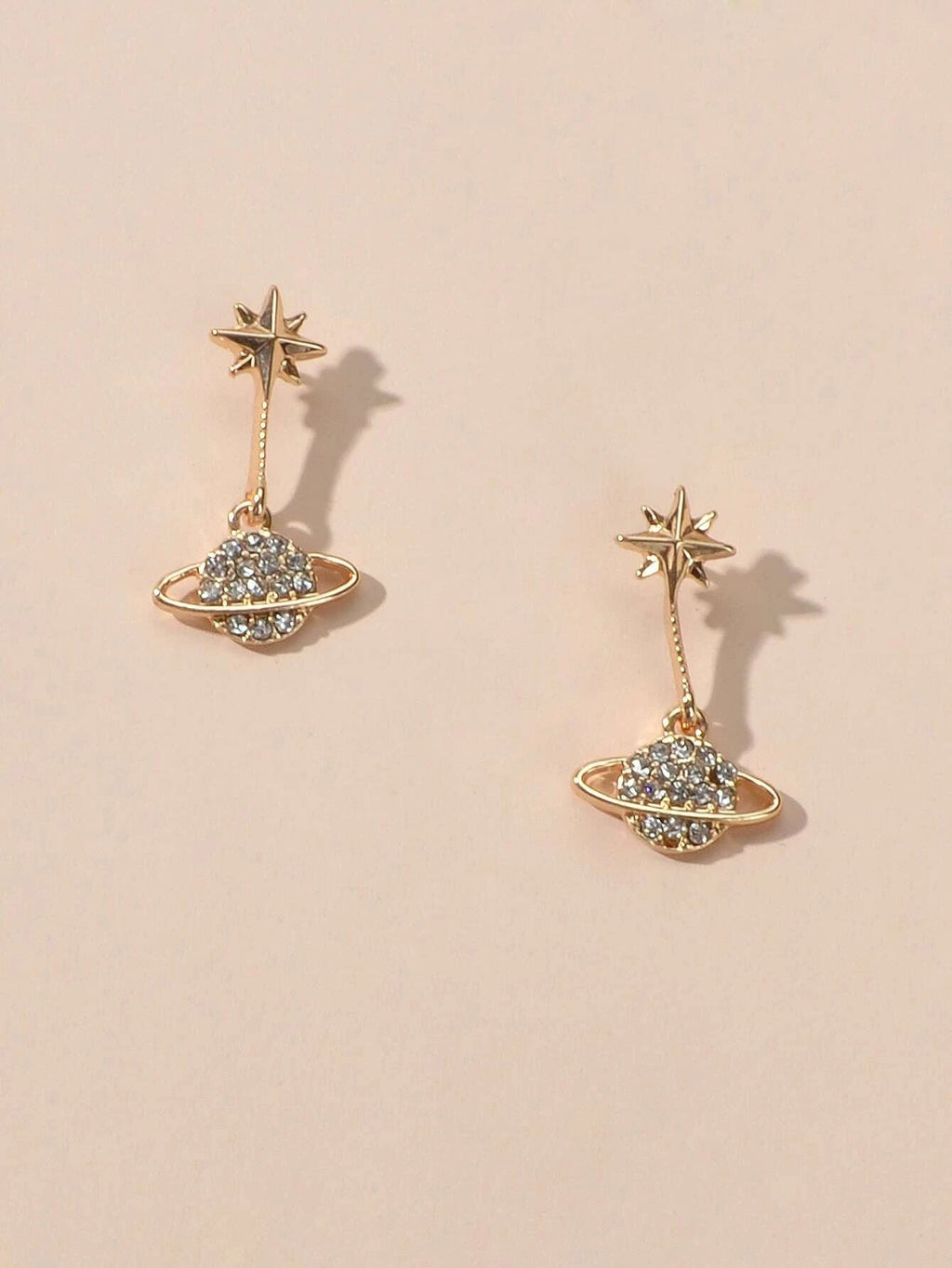 New Designer Rhinestone Gold Silver Planet Star Stud Pierced Earrings Ear Jacket-2