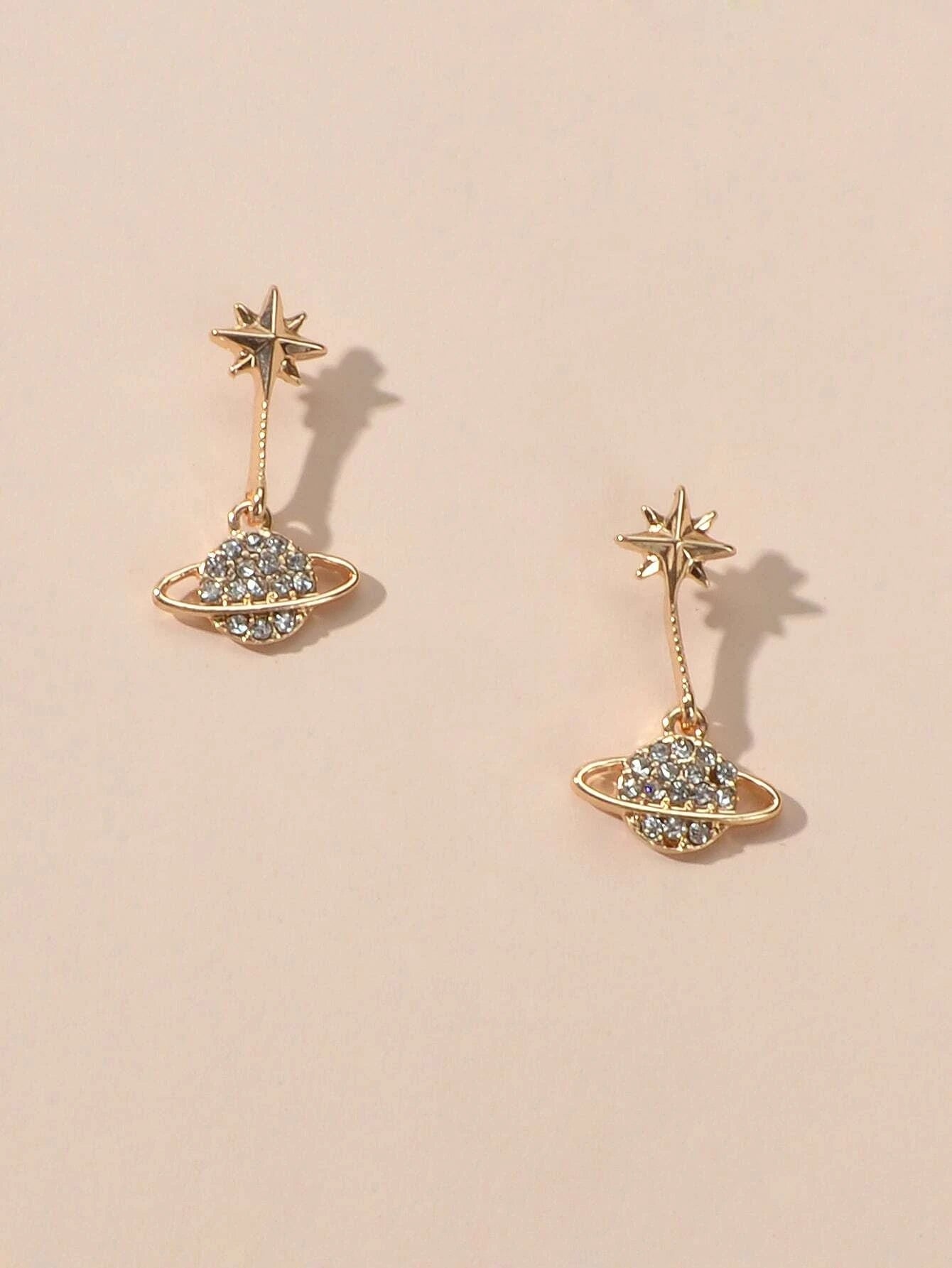 New Designer Rhinestone Gold Silver Planet Star Stud Pierced Earrings Ear Jacket-2