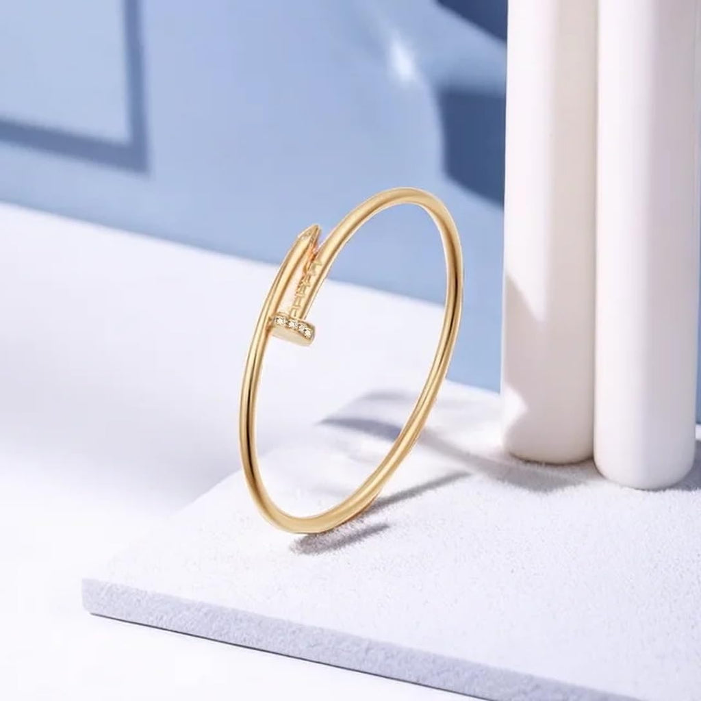 Nail Bracelet with Crystal Oval Design With Cubic Zirconia Love Nail Bangles For Women Girl(Color Gold, Yellow Gold)