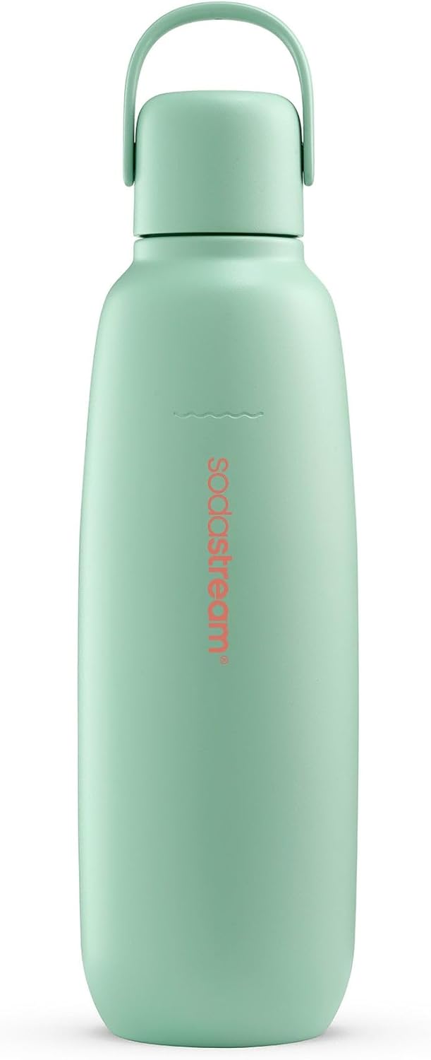 Sodastream - Fizz&GO Mint Double Walled Stainless Steel Bottle, Keeps Drinks Cold and Bubbly for 12 Hours, Compatible with Sodastream Quick Connect Machines, Easy-Carry Handle, 900ML