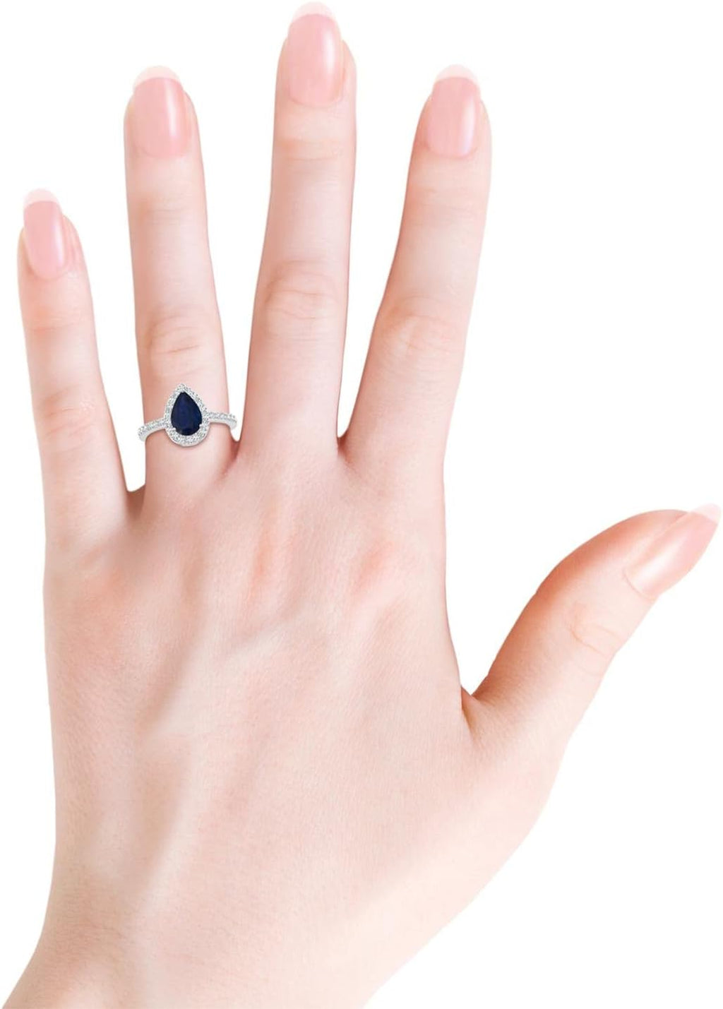 Angara Natural Pear Sapphire Ring with Diamond Halo in 14ct Solid Gold for Women | September Birthstone Jewellery for Her