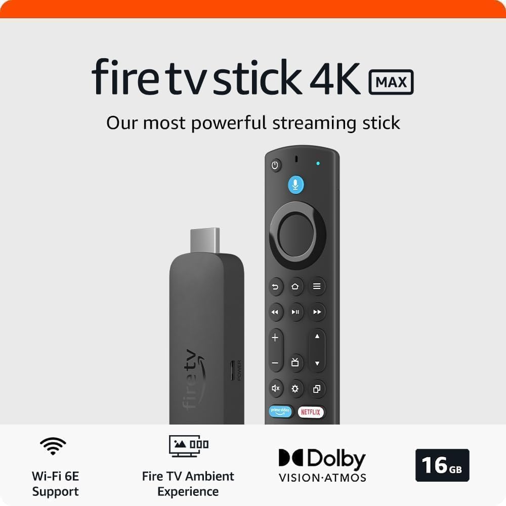 Amazon Fire TV Stick 4K Max | Our most powerful 4K streaming stick with Wi-Fi 6E support | 16GB Storage | Dolby Vision | HDR10+| Powerful processor for lightning-fast app starts