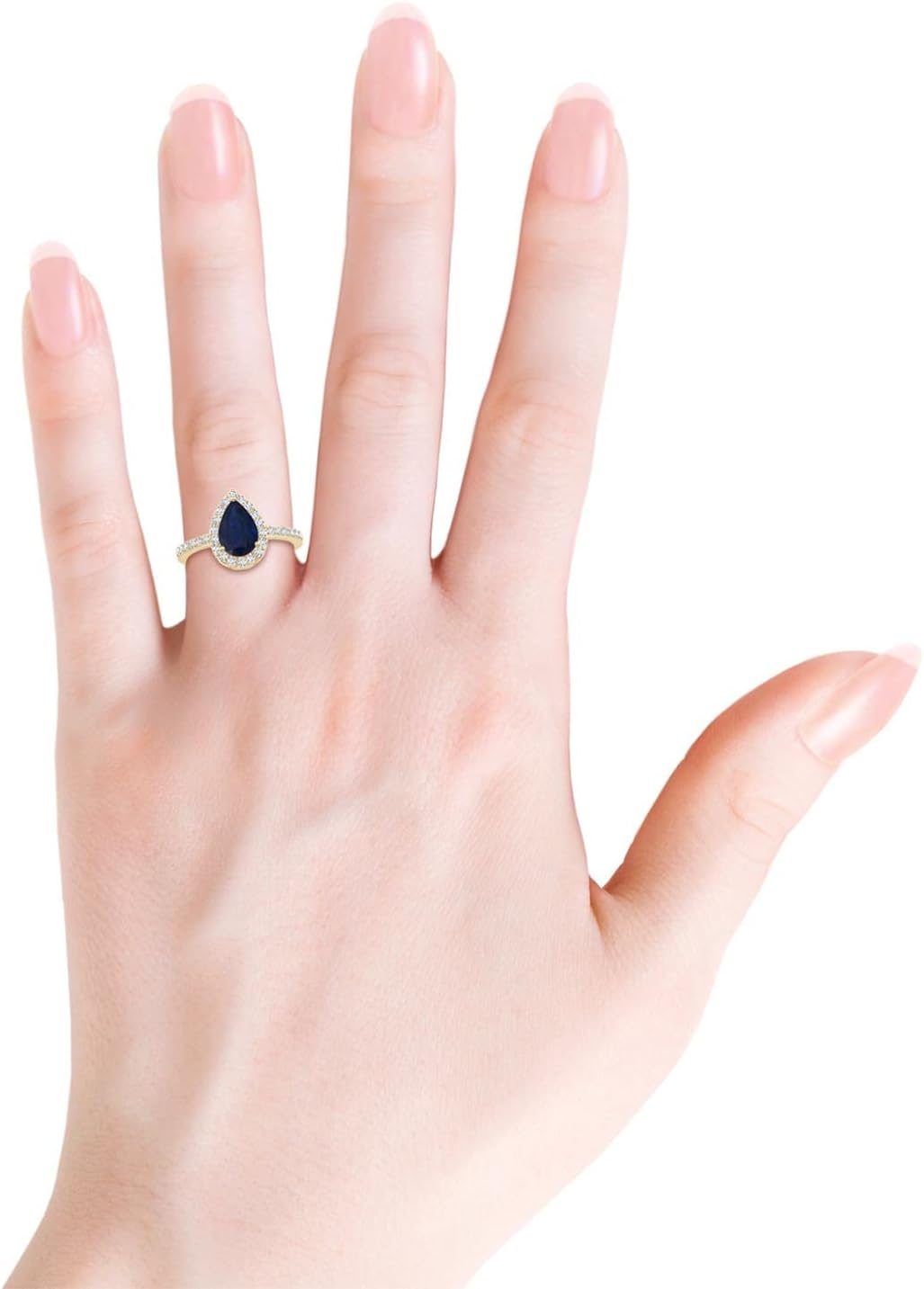 Angara Natural Pear Sapphire Ring with Diamond Halo in 14ct Solid Gold for Women | September Birthstone Jewellery for Her