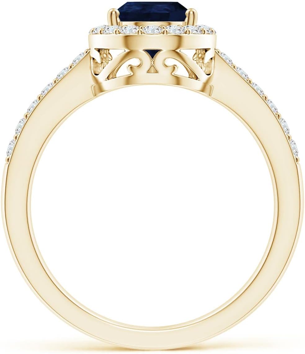 Angara Natural Pear Sapphire Ring with Diamond Halo in 14ct Solid Gold for Women | September Birthstone Jewellery for Her