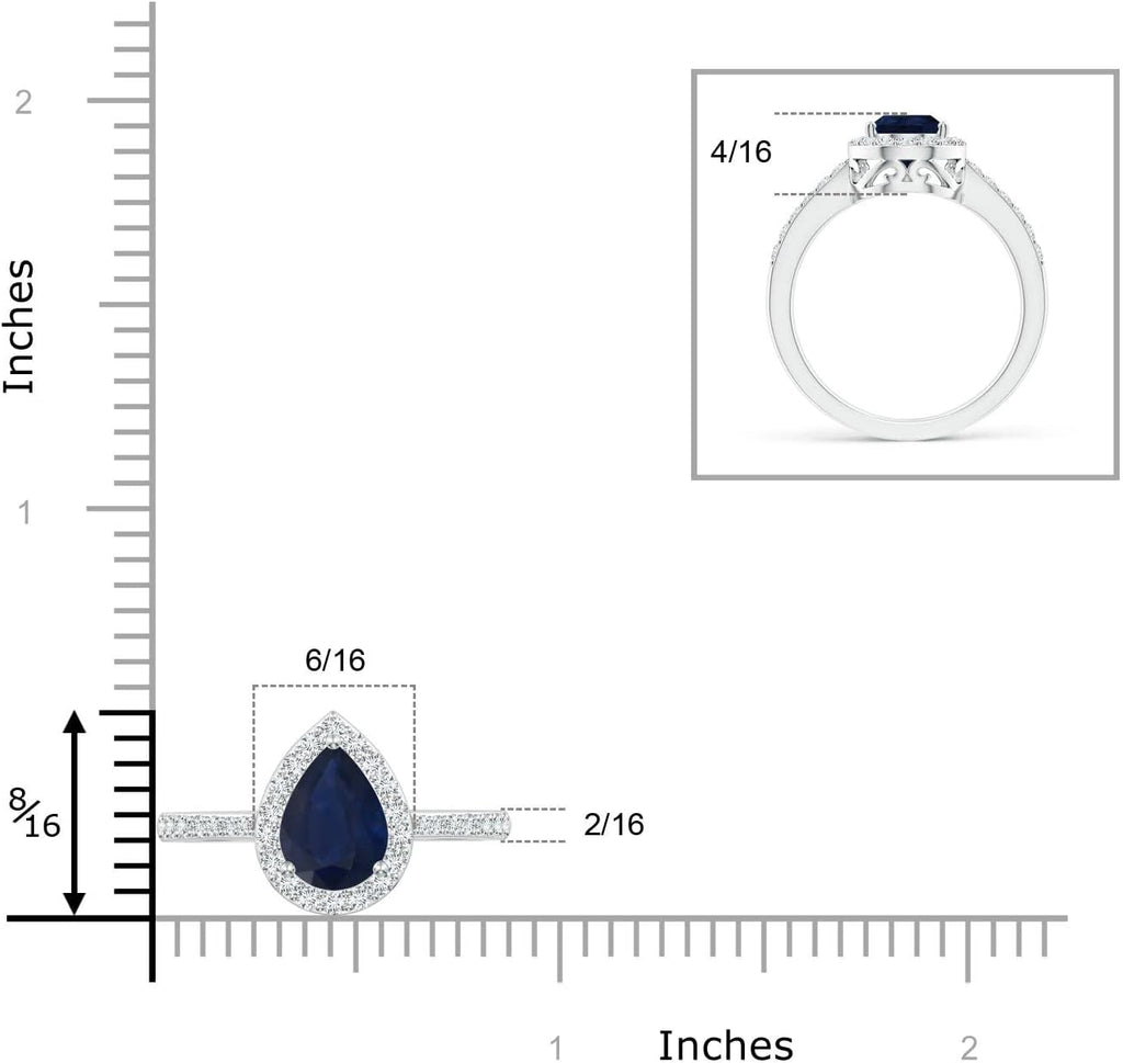 Angara Natural Pear Sapphire Ring with Diamond Halo in 14ct Solid Gold for Women | September Birthstone Jewellery for Her