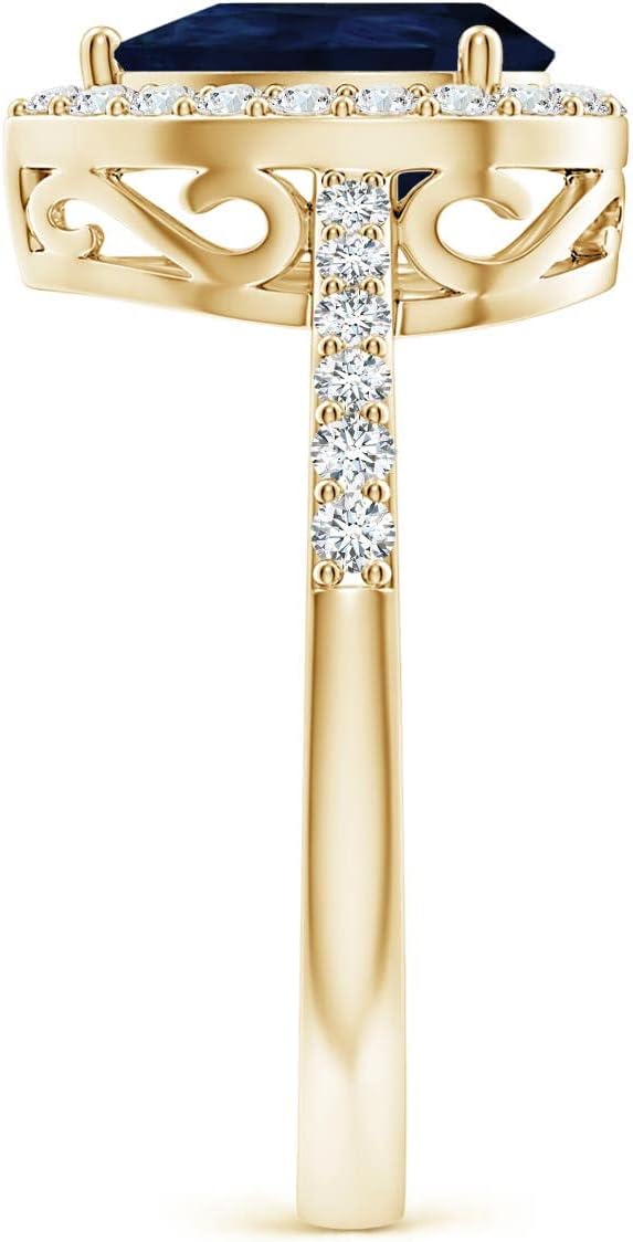 Angara Natural Pear Sapphire Ring with Diamond Halo in 14ct Solid Gold for Women | September Birthstone Jewellery for Her