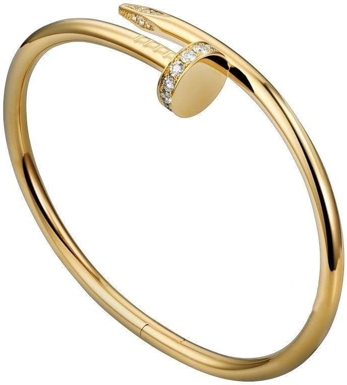 Nail Bracelet with Crystal Oval Design With Cubic Zirconia Love Nail Bangles For Women Girl(Color Gold, Yellow Gold)