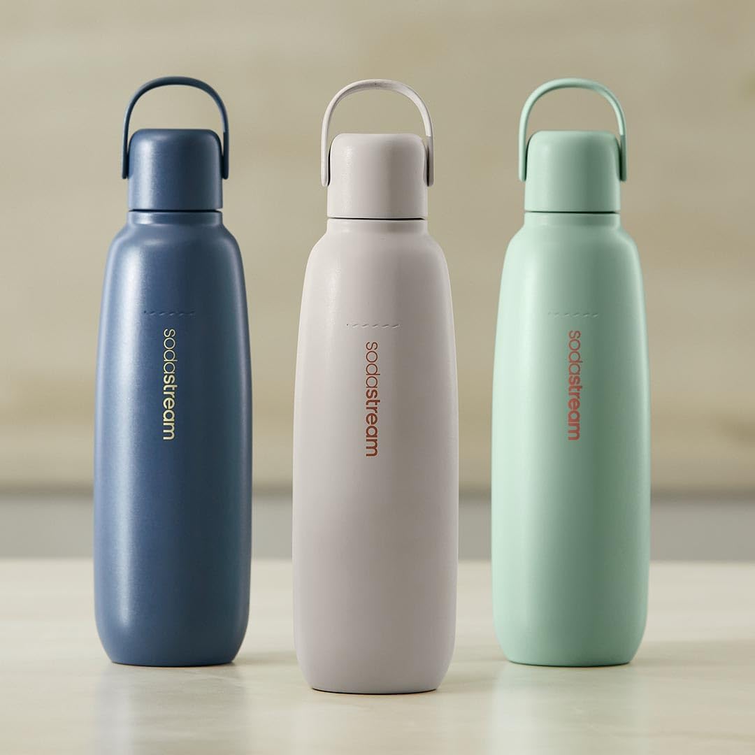 Sodastream - Fizz&GO Mint Double Walled Stainless Steel Bottle, Keeps Drinks Cold and Bubbly for 12 Hours, Compatible with Sodastream Quick Connect Machines, Easy-Carry Handle, 900ML