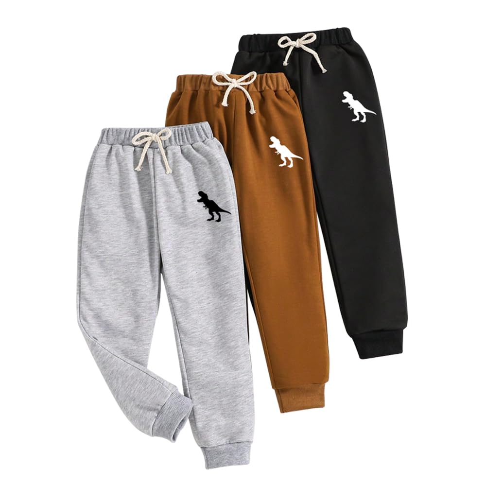 Nivne Tco Toddler Boy Pants - 3 Pack Sweatpants - Dinosaur Graphic Print Toddler Jogger Pants Size 3T 4T 5T 6T 7T