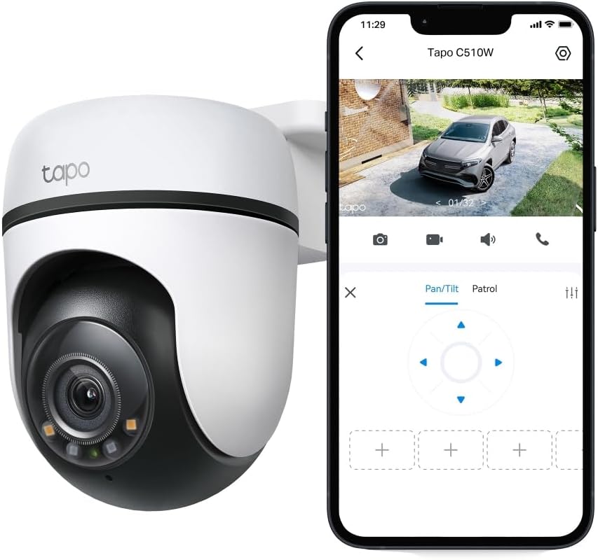 Tapo TP-Link Outdoor Security Wi-Fi Camera, Wireless, 2K, Full-Colour Night Vision, 24/7, 360°, Free AI Tracking, Smart Motion Detection, IP65, Sound & Light Alarm, microSD Card Slot (Tapo C510W)