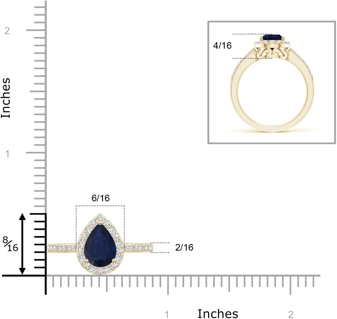 Angara Natural Pear Sapphire Ring with Diamond Halo in 14ct Solid Gold for Women | September Birthstone Jewellery for Her