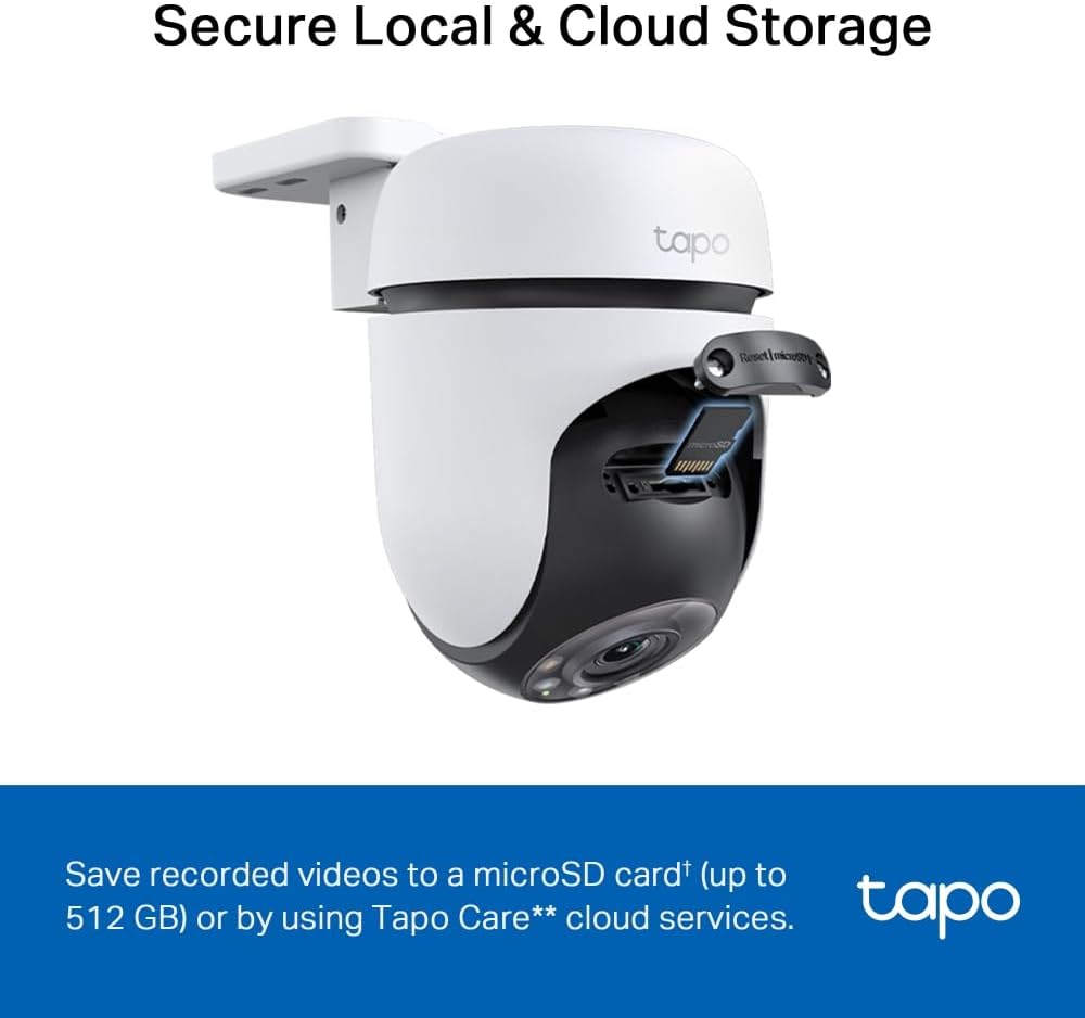 Tapo TP-Link Outdoor Security Wi-Fi Camera, Wireless, 2K, Full-Colour Night Vision, 24/7, 360°, Free AI Tracking, Smart Motion Detection, IP65, Sound & Light Alarm, microSD Card Slot (Tapo C510W)