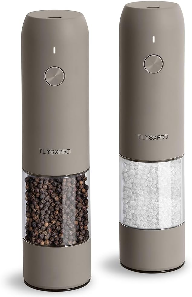 Electric Salt and Pepper Grinder Set, USB Rechargeable, Automatic Salt and Pepper Mill with Adjustable Coarseness, Electric Pepper Shakers, LED Light, Refillable, Kitchen Gadgets (2 Packs, Black)