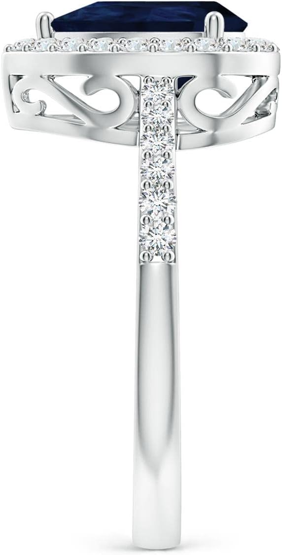 Angara Natural Pear Sapphire Ring with Diamond Halo in 14ct Solid Gold for Women | September Birthstone Jewellery for Her