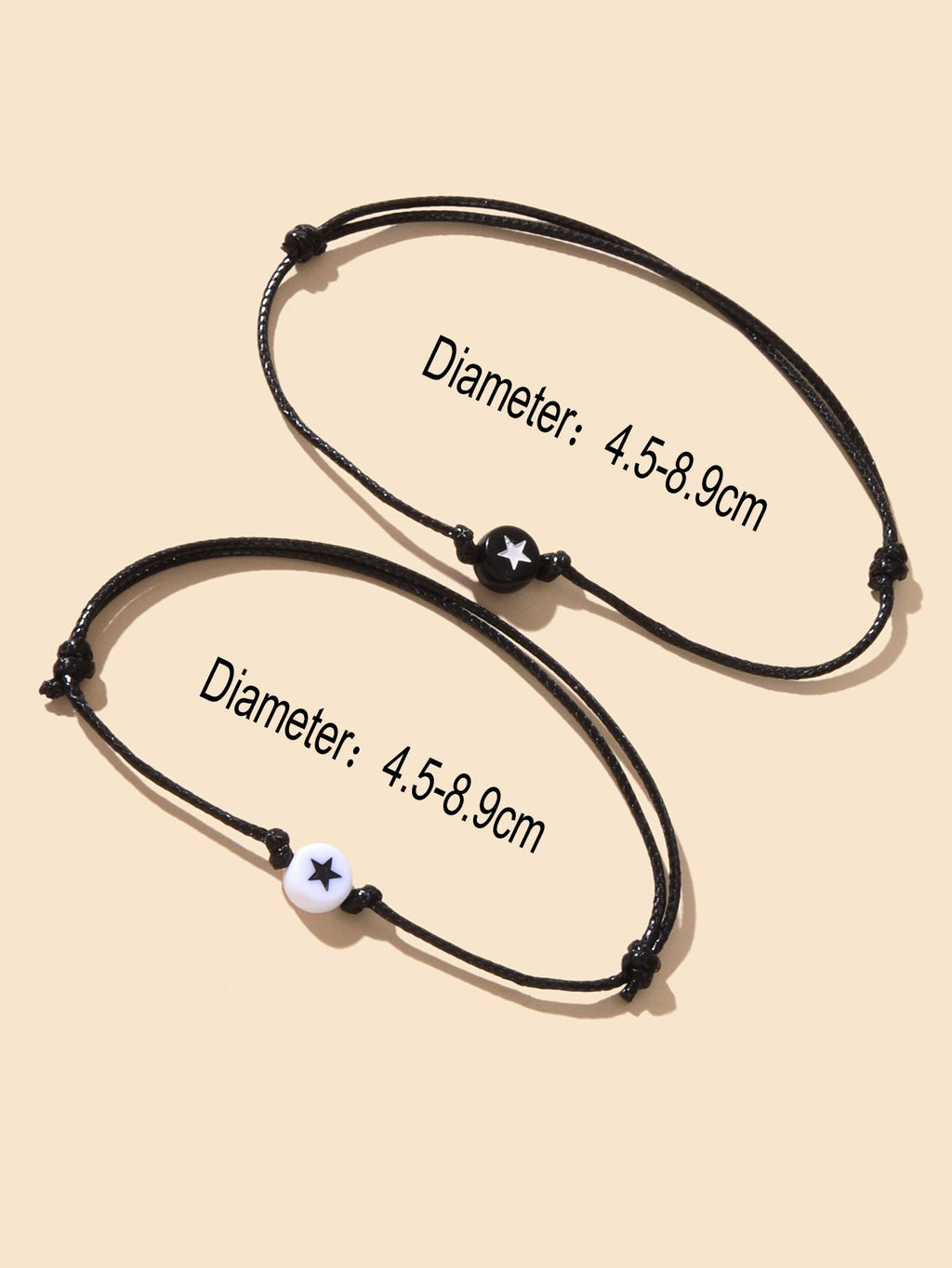 2 pcs Black Rope Adjustable Star String Couple Matching Bracelets Friend Gifts-3