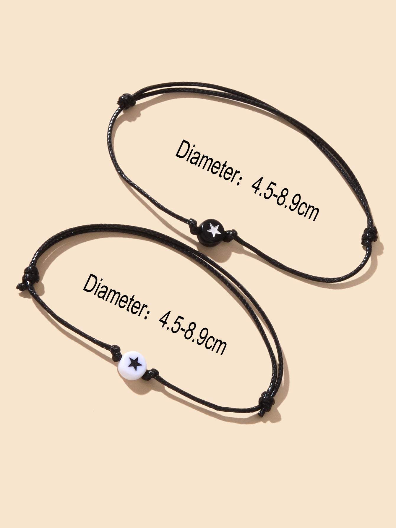 2 pcs Black Rope Adjustable Star String Couple Matching Bracelets Friend Gifts-3