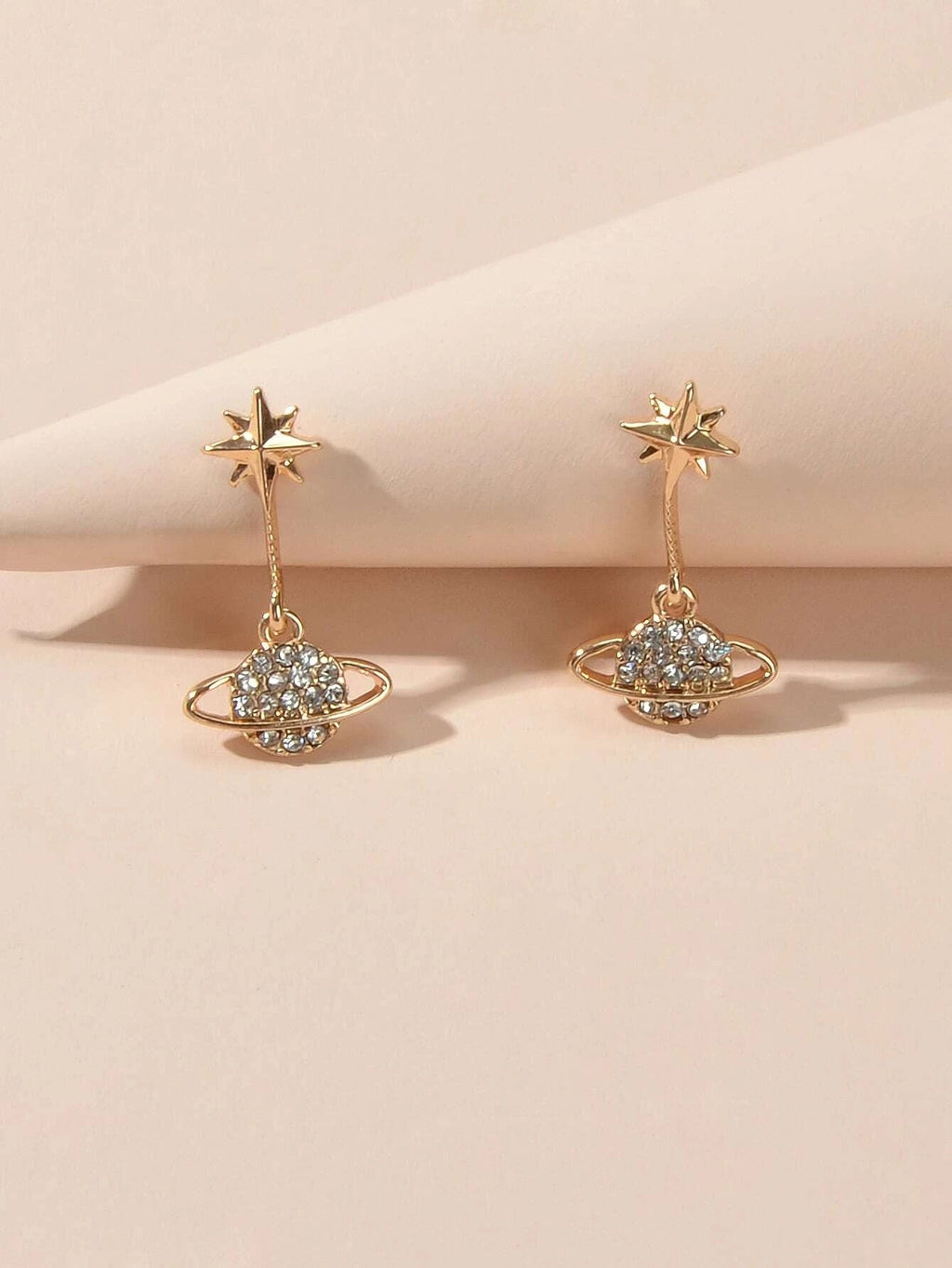 New Designer Rhinestone Gold Silver Planet Star Stud Pierced Earrings Ear Jacket-3