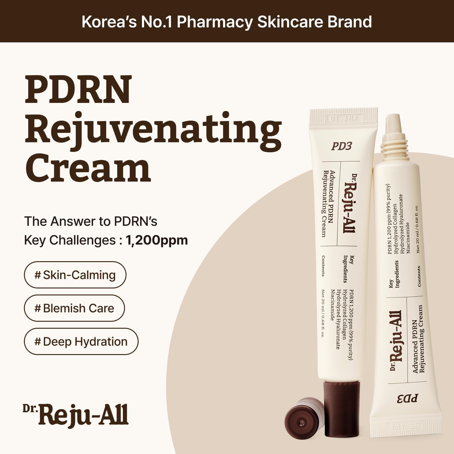 Dr. Reju-All Advanced PDRN Rejuvenating Cream - 99% Pure Salmon DNA PDRN Face Moisturizer - Korean Skin Care Face Cream - 20ml